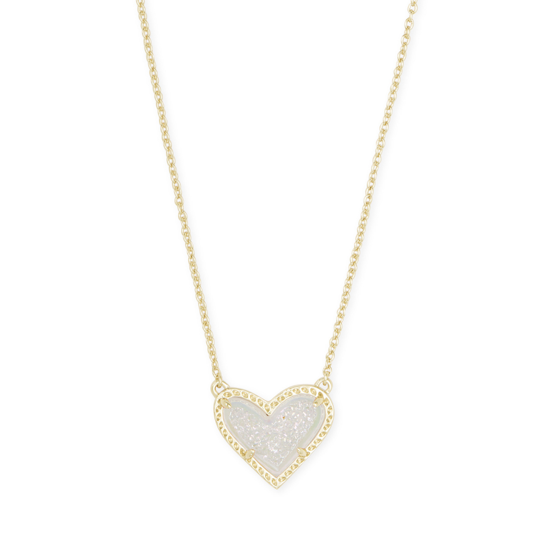 Kendra Scott Ari Heart Gold Short Pendant Necklace in Gold Iridescent Drusy