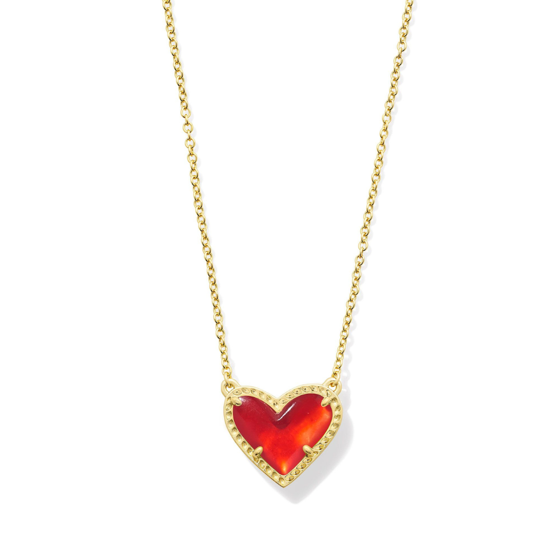 Kendra Scott Ari Heart Gold Pendant Necklace in Red Illusion