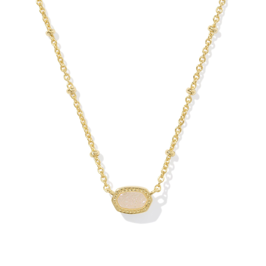 Kendra Scott Mini Elisa Gold Satellite Short Pendant Necklace in Iridescent Drusy