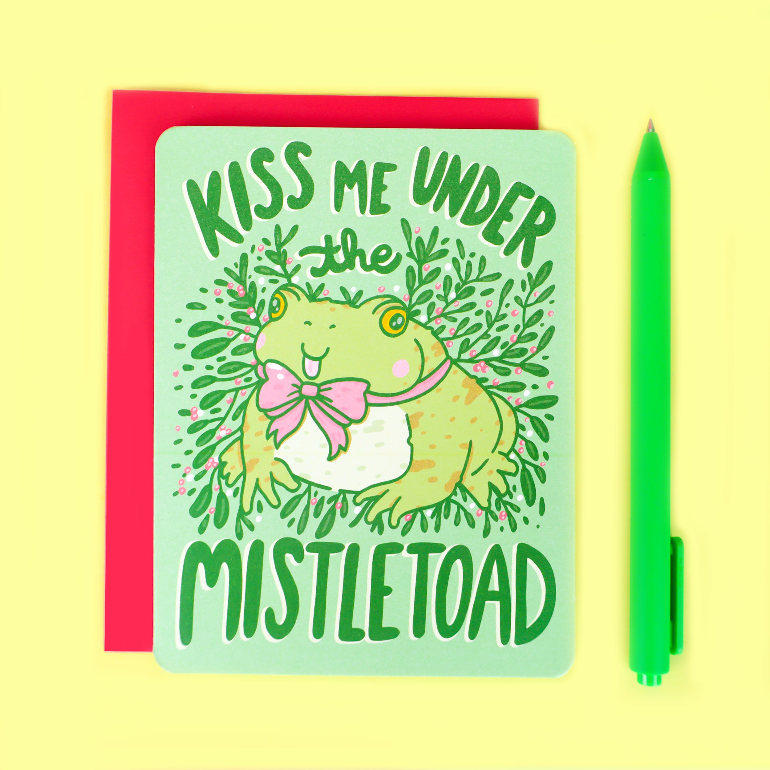 Funny Mistletoe, Toad, Frog, Christmas Holiday Card