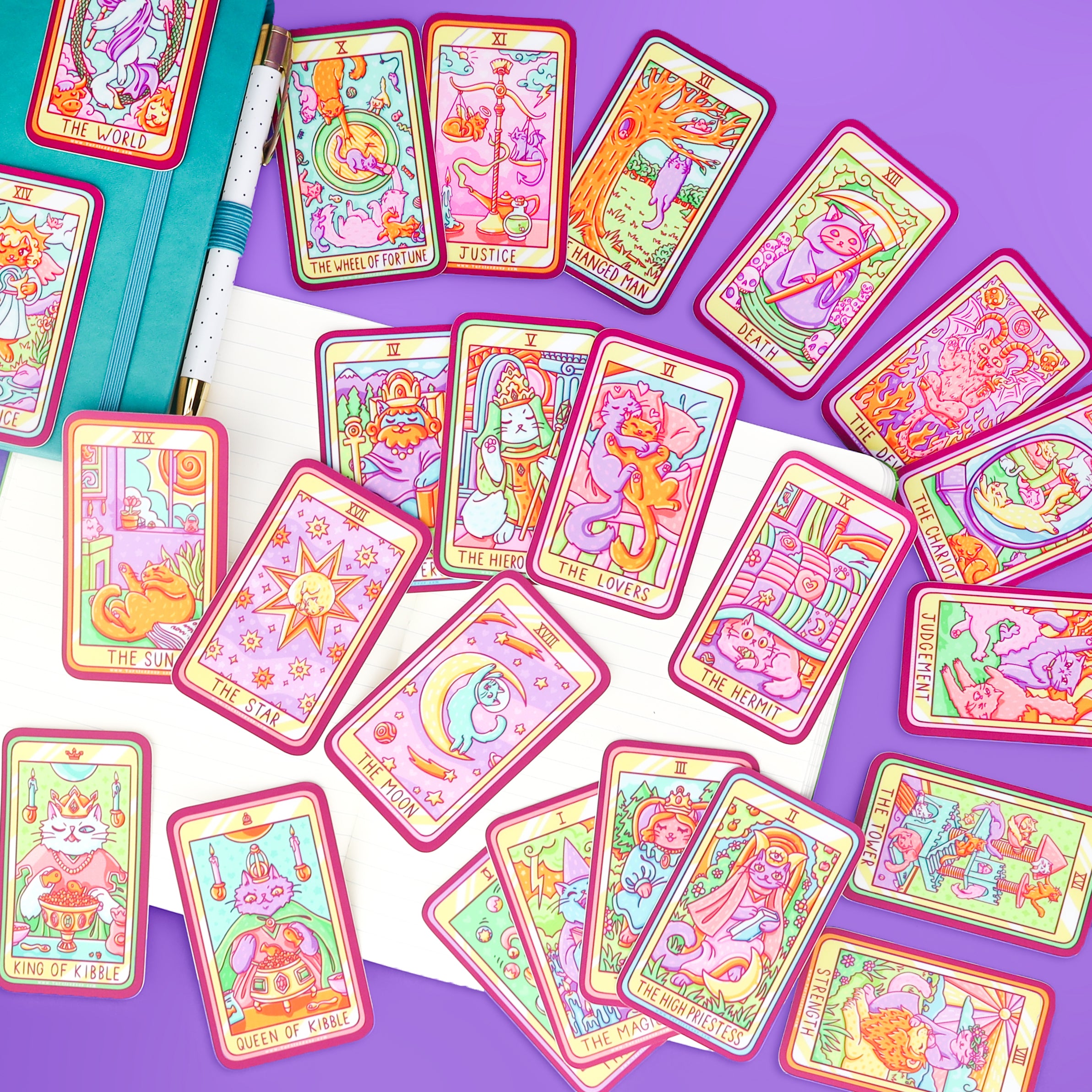 24 Major Arcana Kitty Tarot Card Vinyl Stickers