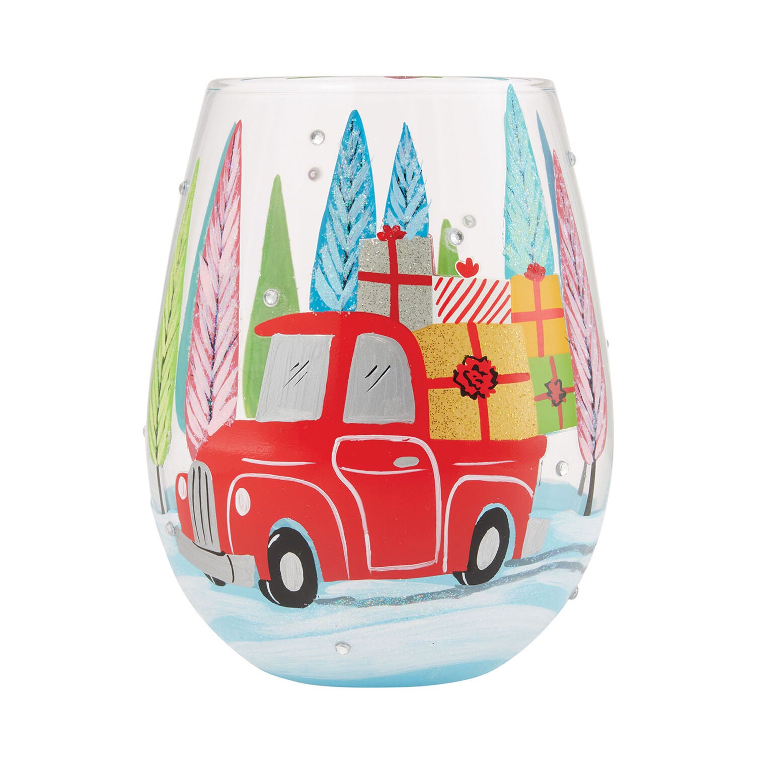 Lolita Christmas Haul Handpainted Stemless Wine Glass, 20 oz.