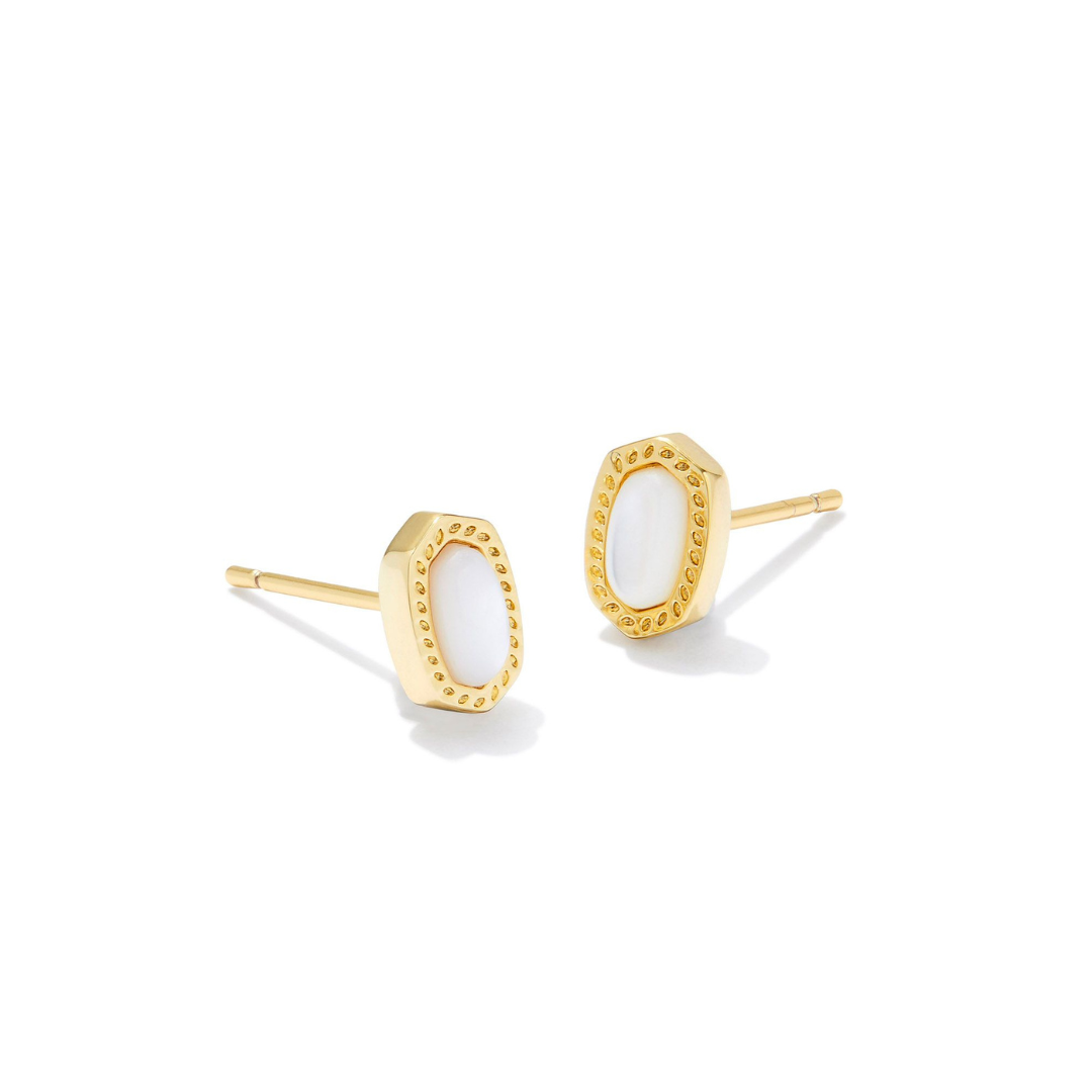 Kendra Scott Mini Ellie Gold Stud Earrings in Ivory Mother of Pearl