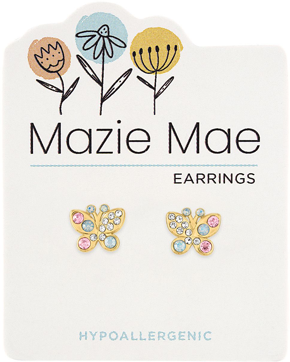 Gold Opal and Vintage Rose Butterfly Stud Earrings