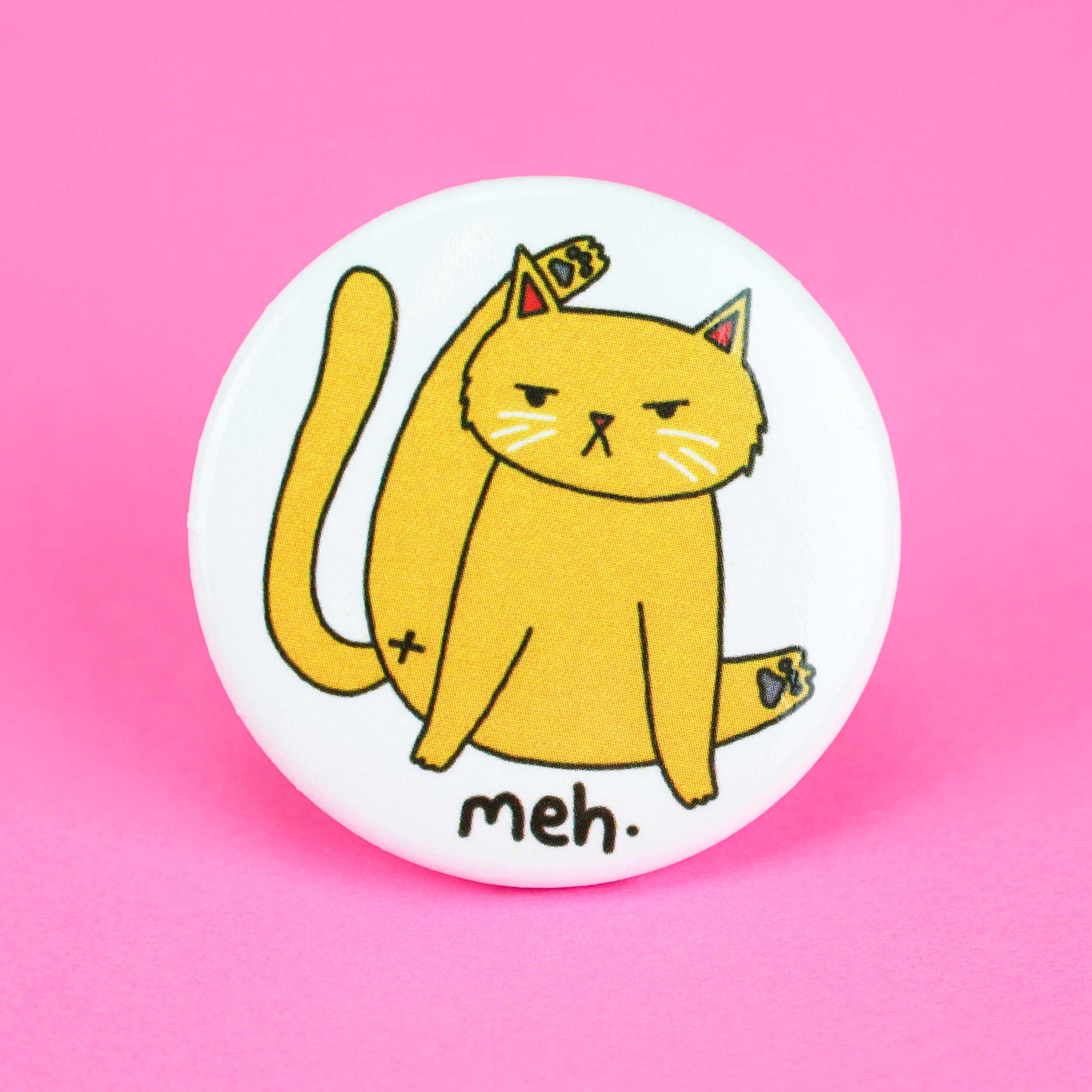 Meh, Awkward Kitty Pinback Button