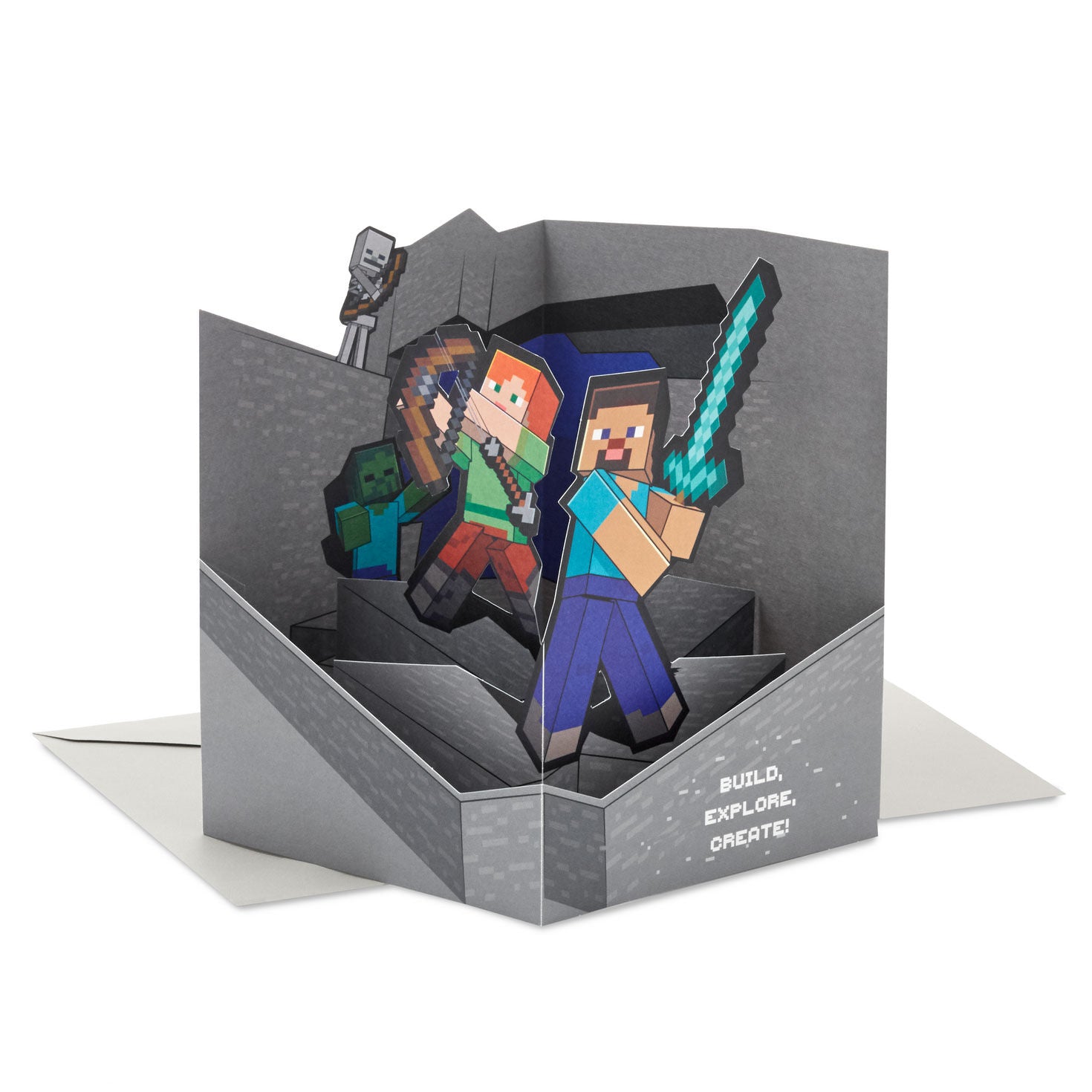 Minecraft Build, Explore, Create 3D Pop-Up Card for Kids