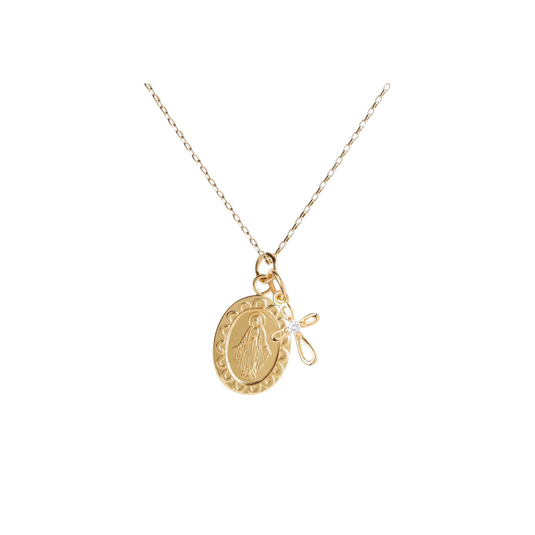 Miraculous Medal Gold Plated Cross Necklace