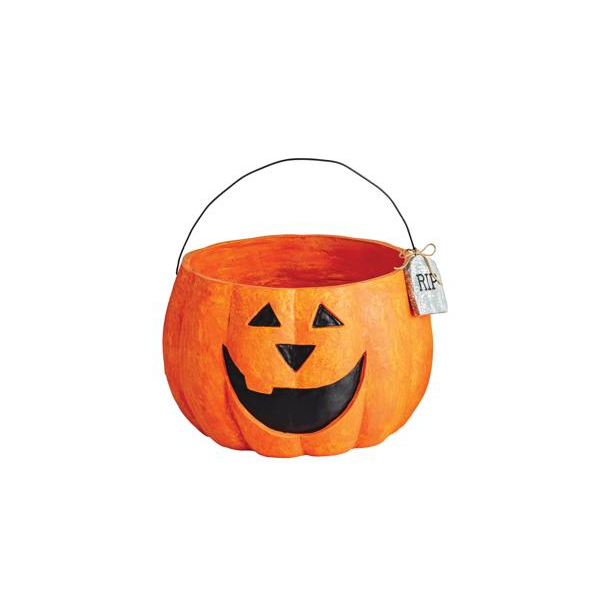 Paper Mache Jack-O-Lantern Treat Bucket / Large