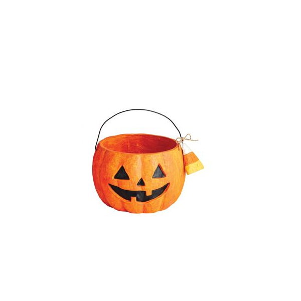 Paper Mache Jack-O-Lantern Treat Bucket / Small