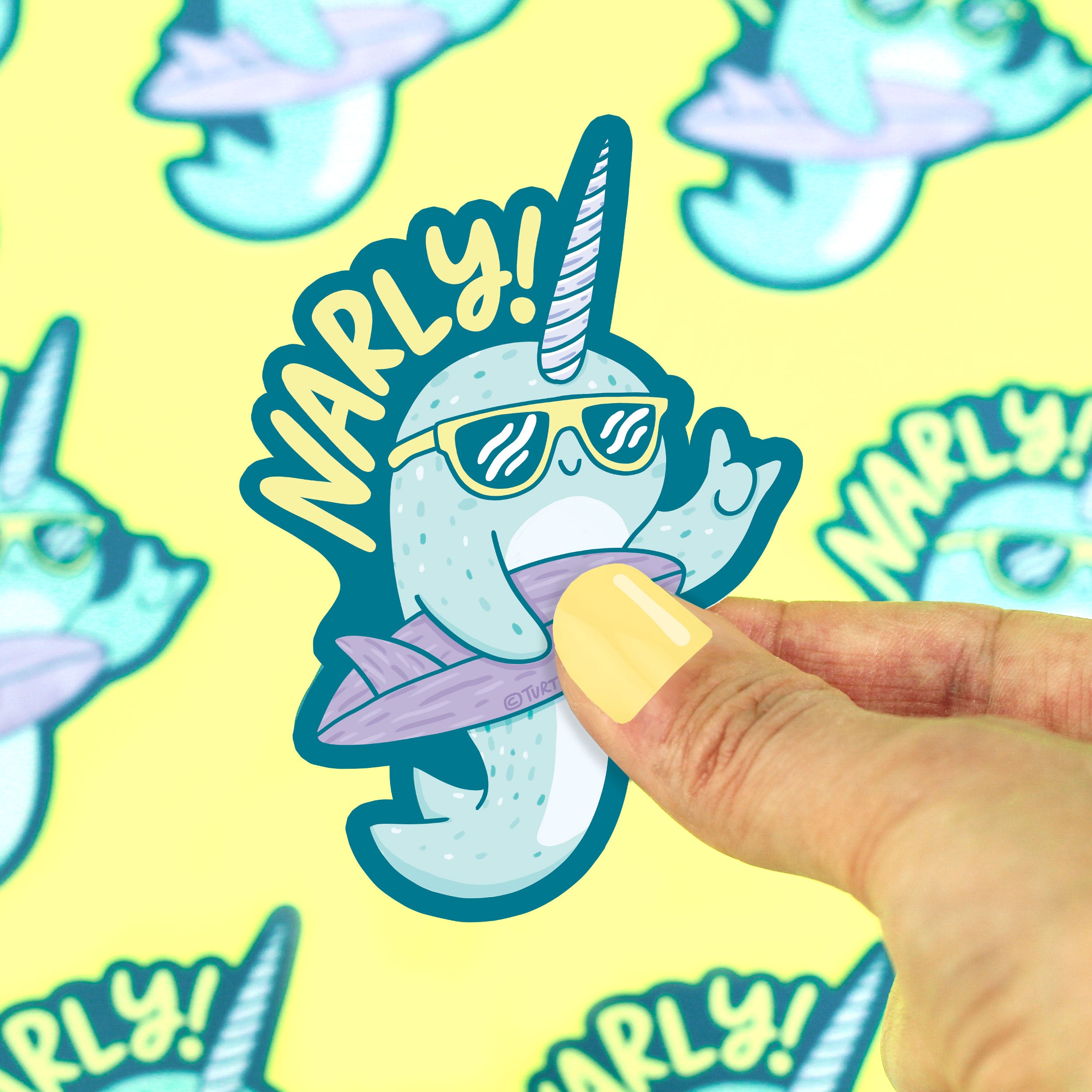 Surfing Narly Narwhal Vinyl Sticker