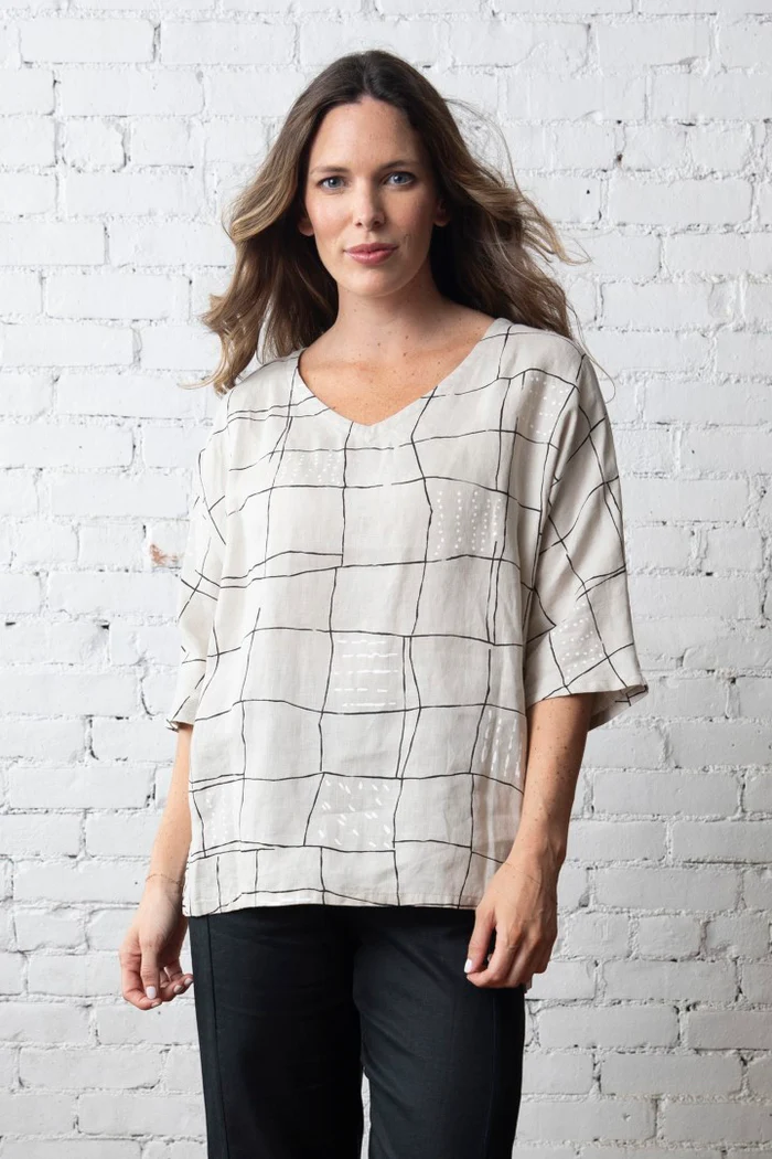 Linen Grid Dolman Top | 50% Off