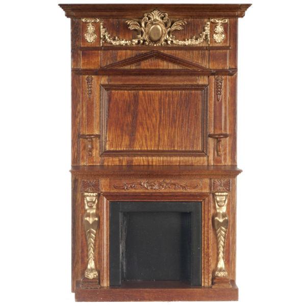 Figurehead Walnut Dollhouse Miniature Fireplace