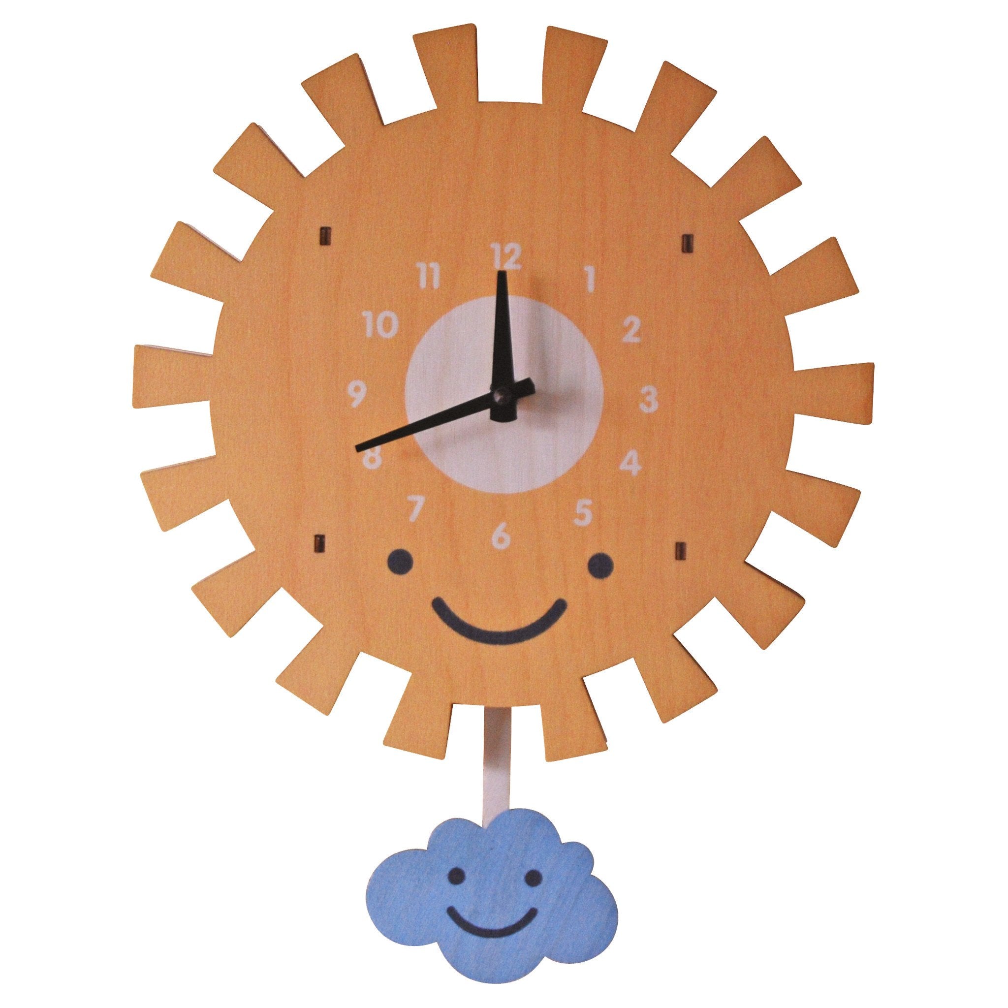 Sun + Cloud, Wooden Pendulum Clock
