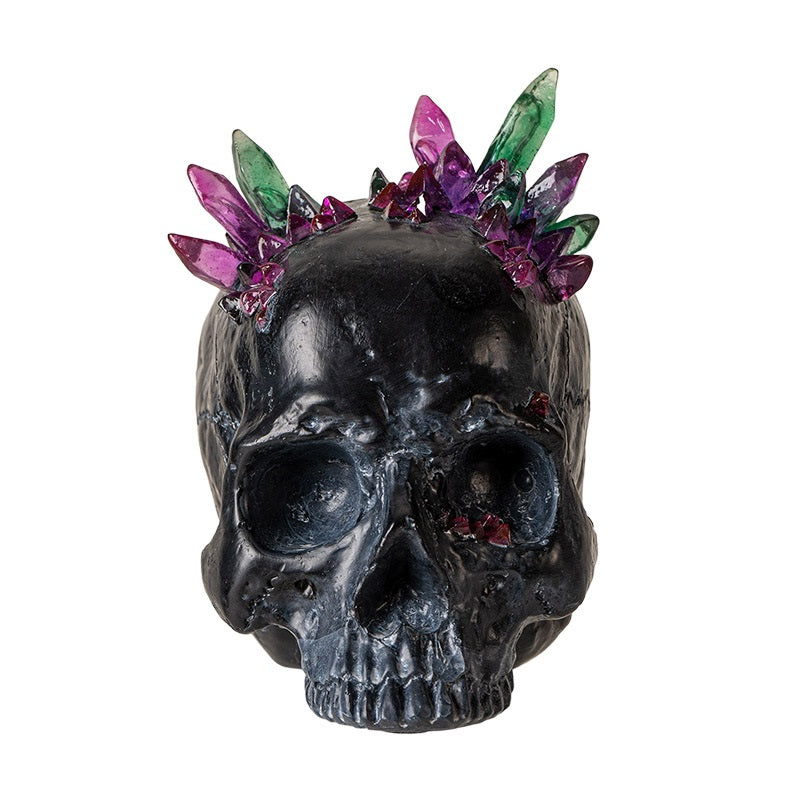 Black Skull with Crystals Figurine