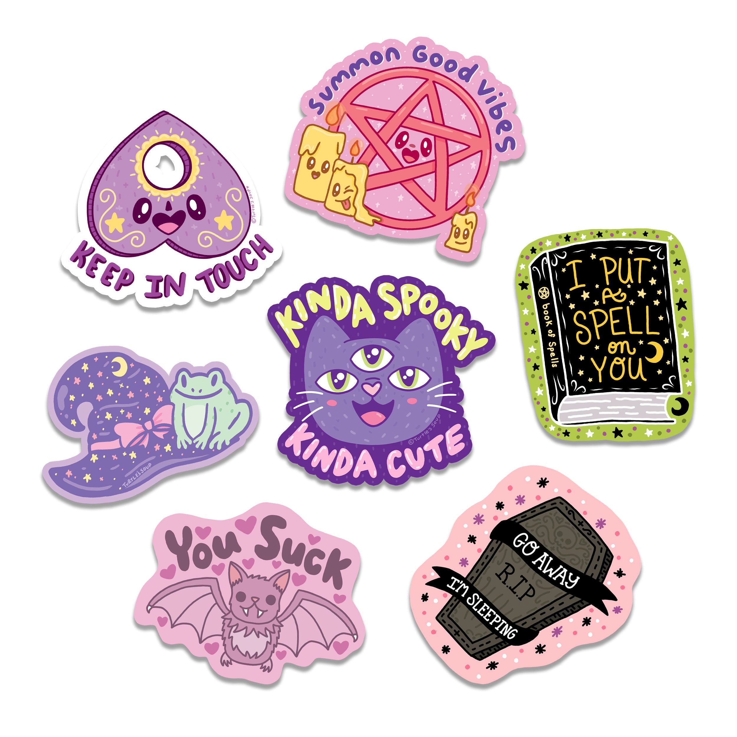 Pastel Goth Kawaii Pink Witchy Purple Spooky Pack of 7 Vinyl Stickers