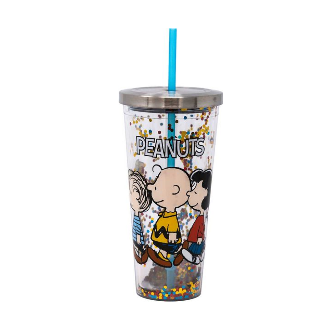 Peanuts Glitter Filled Acrylic Tumbler with Straw