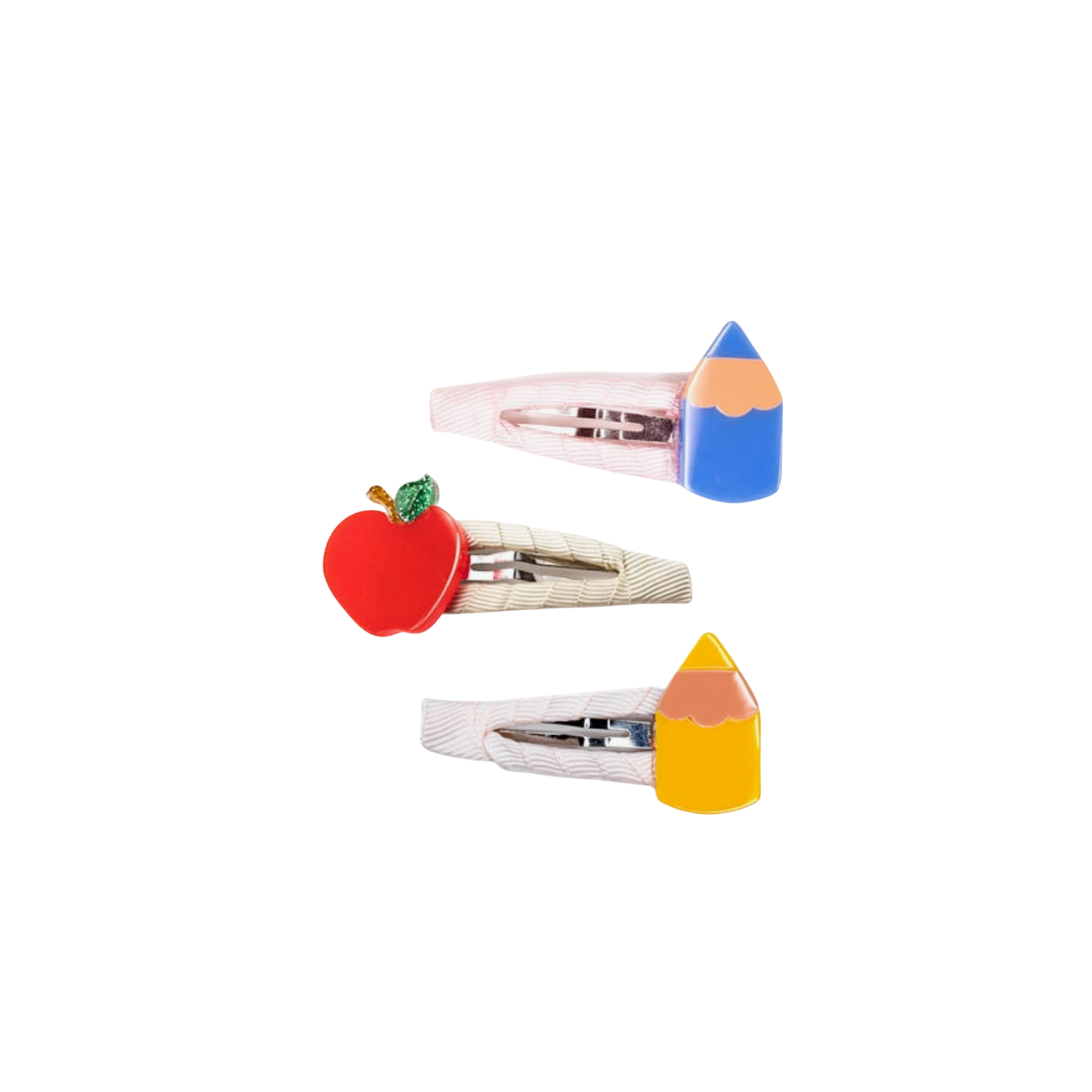 Pencil + Apple Fabric Covered Hair Snaps