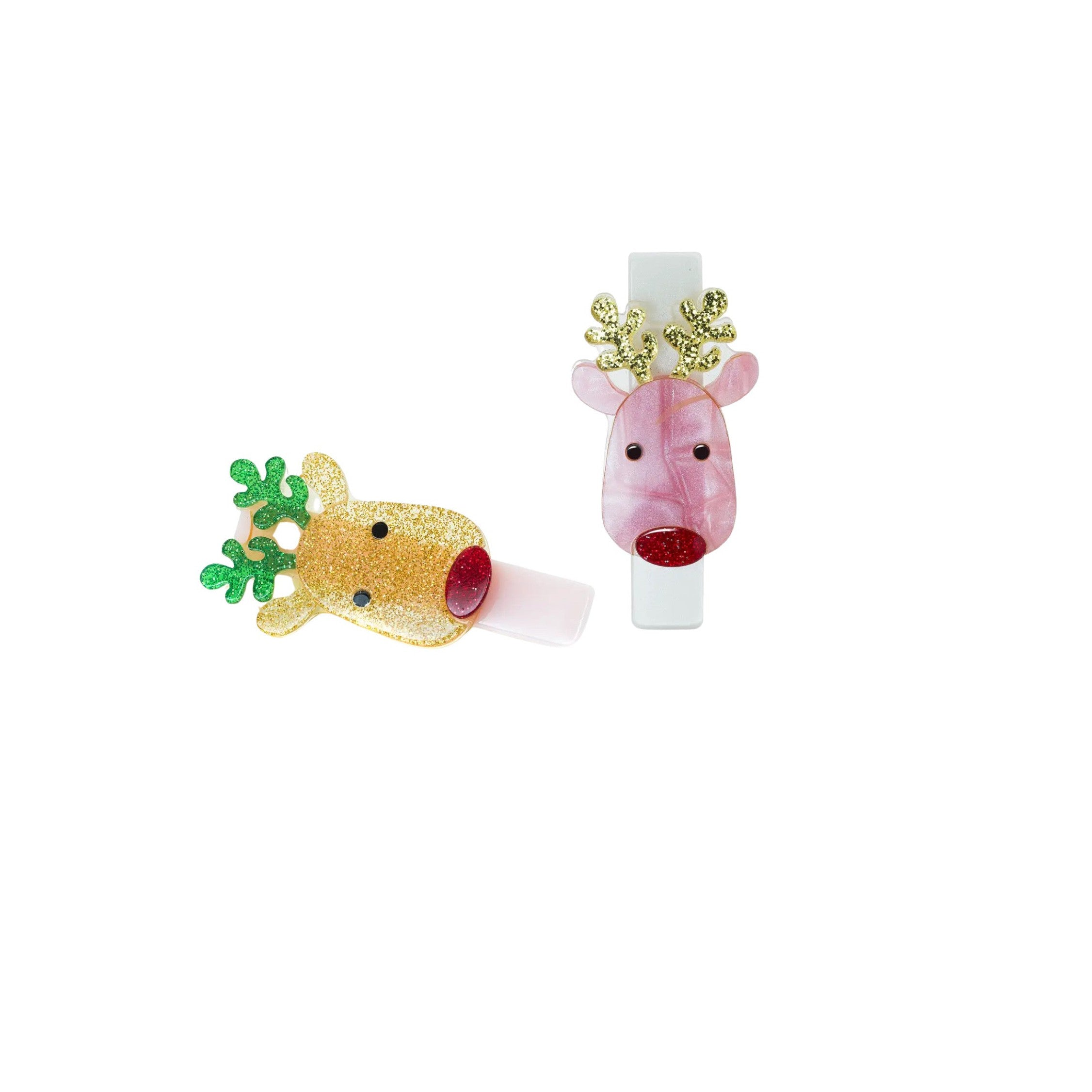 Pink & Gold Reindeer Aligator Hair Clips