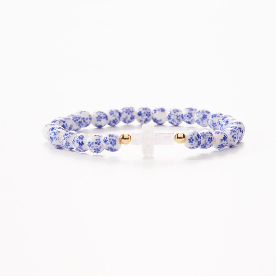 Holy Water Porcelain and Gold Cross Bracelet