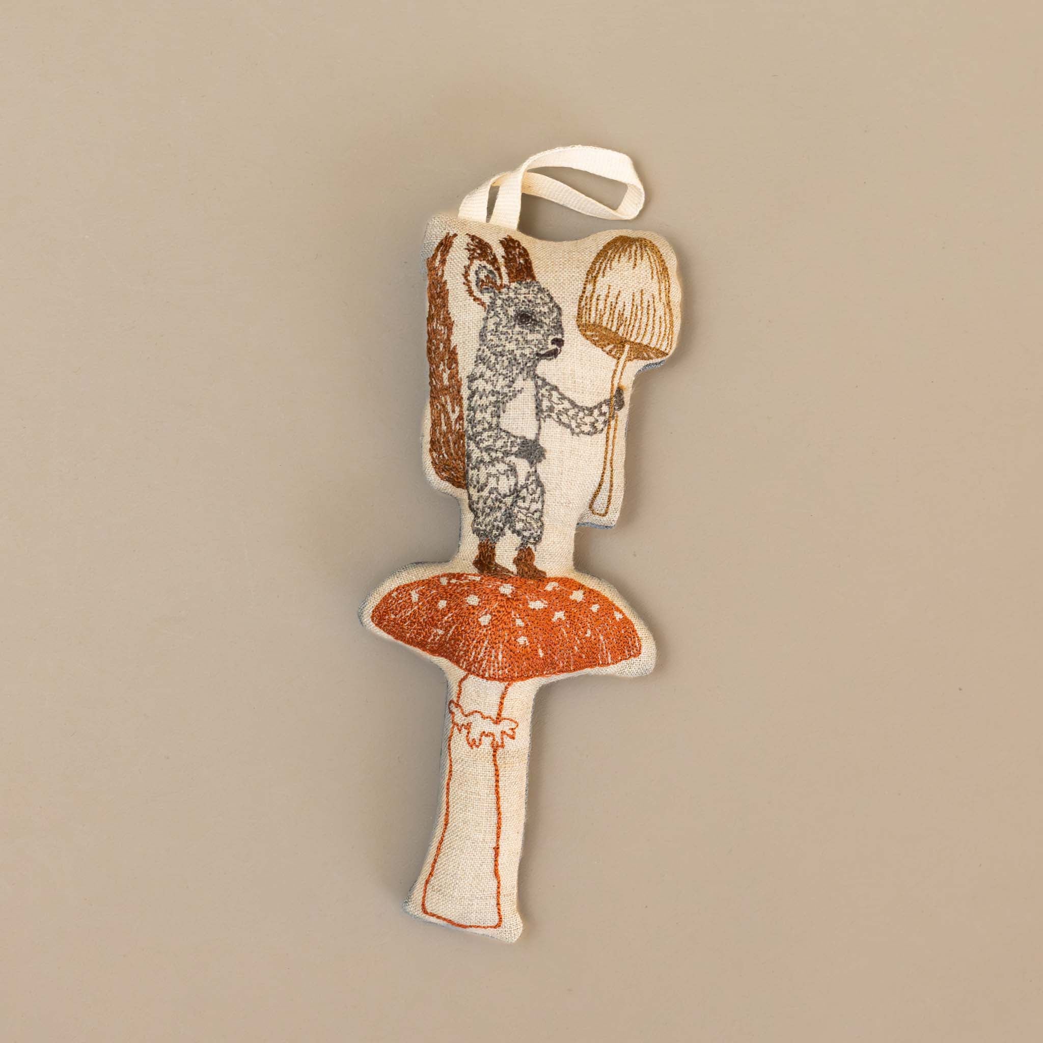 Embroidered Ornament | Mushroom Squirrel