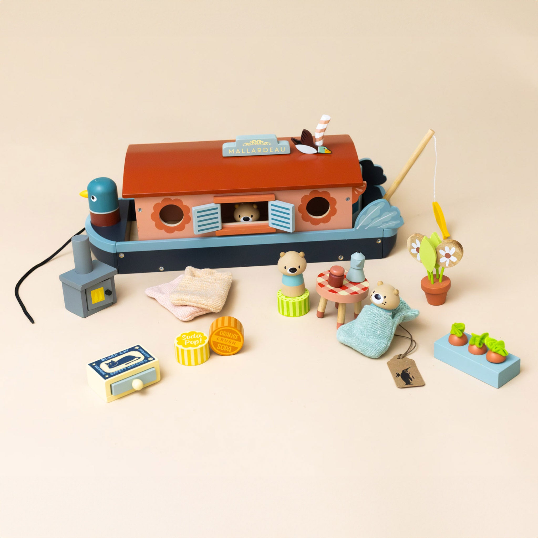 Wooden Canal Boat Play Set