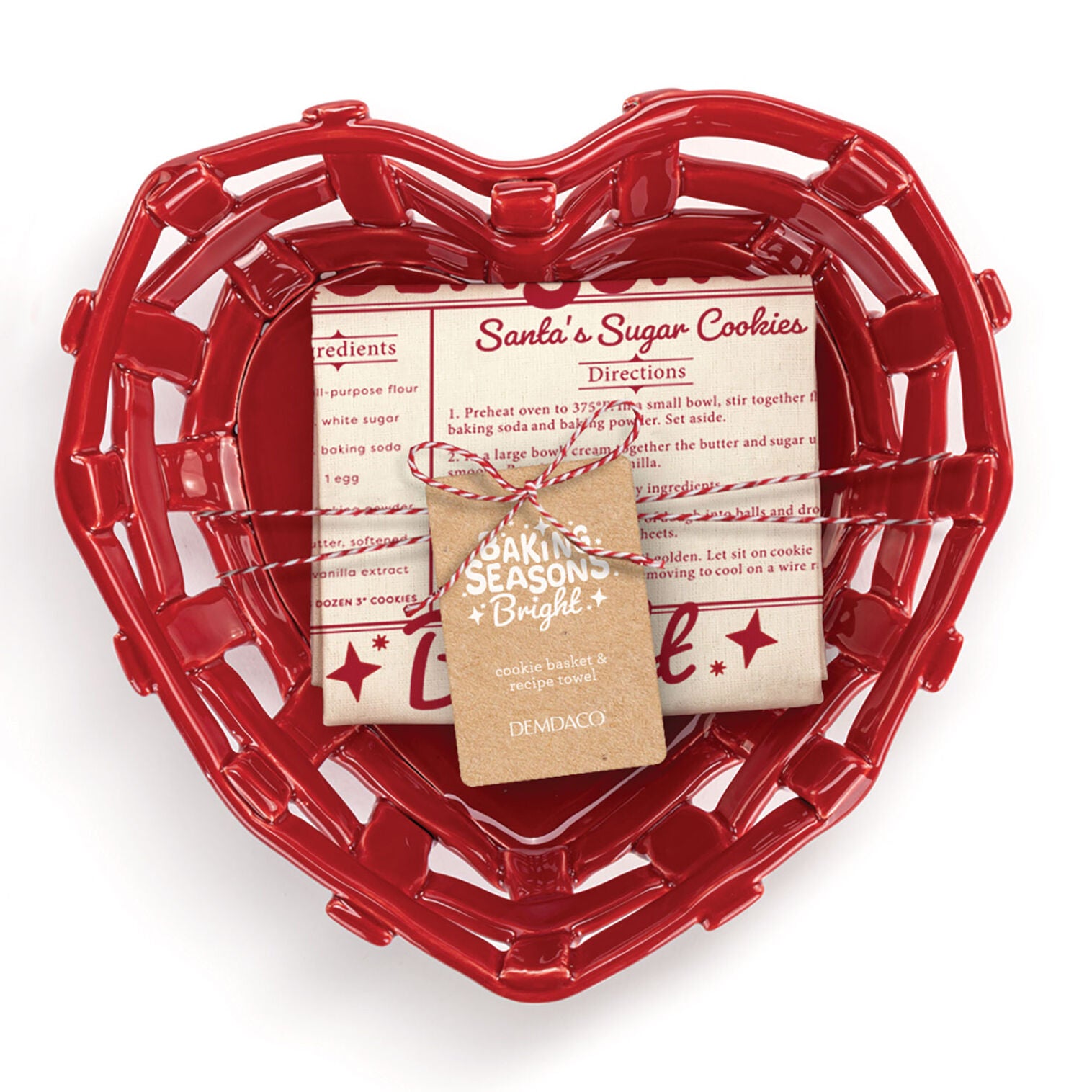 Ceramic Heart Basket With Dish Towel Gift Set
