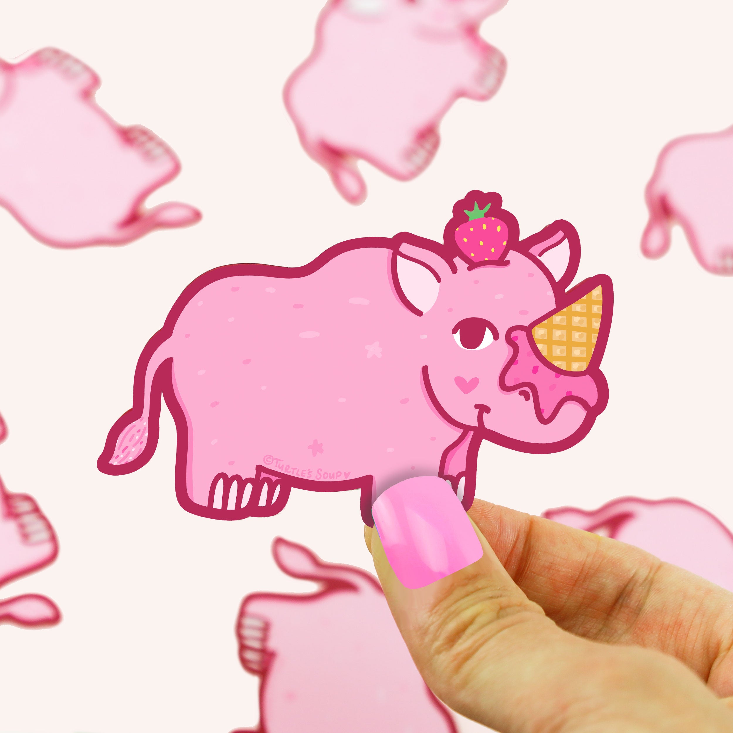 Strawberry Rhino Ice Cream  Vinyl Sticker