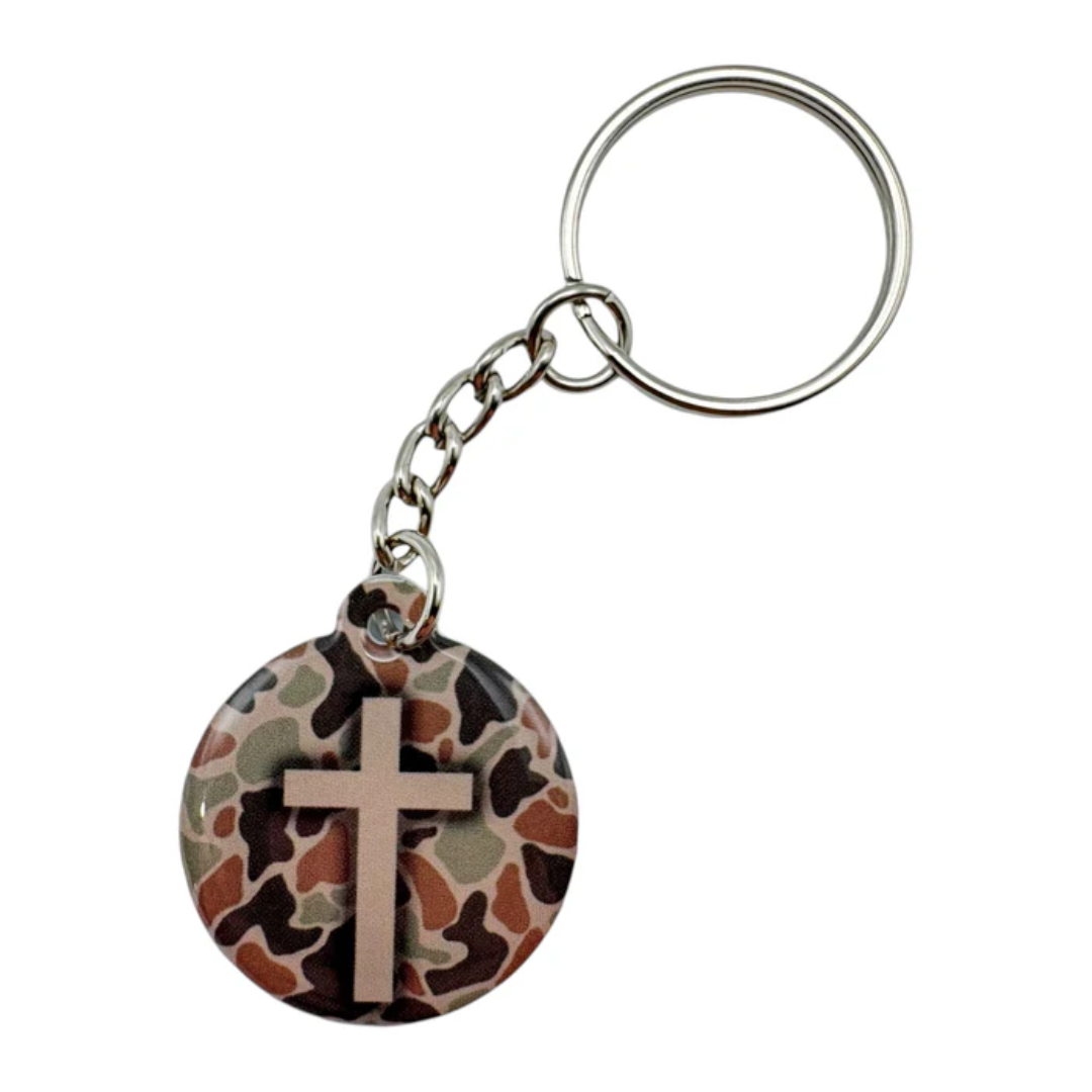 River Rock Camo Cross Tap To Pray™ Prayer Tag Keychain
