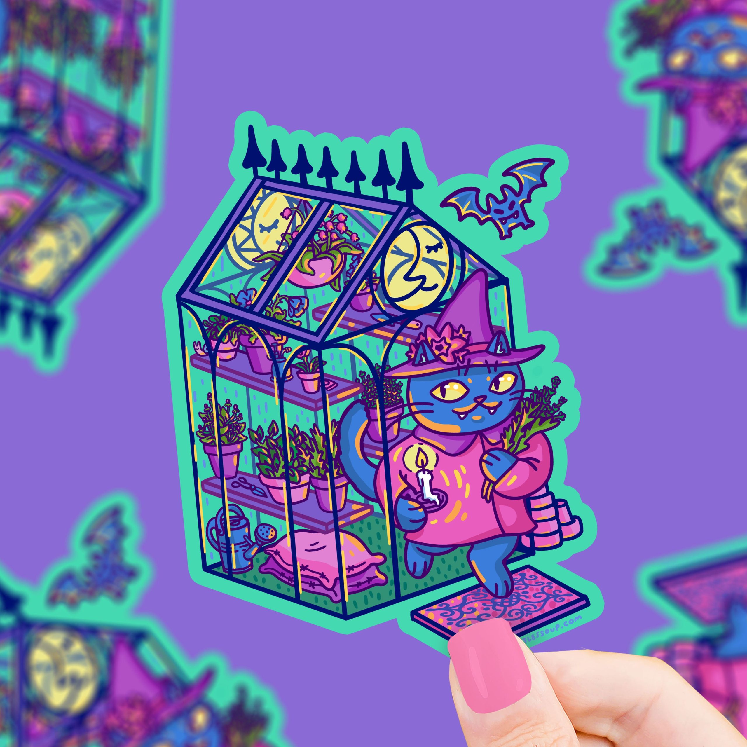 Witchy Greenhouse Kitty Plant Herbs Elixir Vinyl Sticker