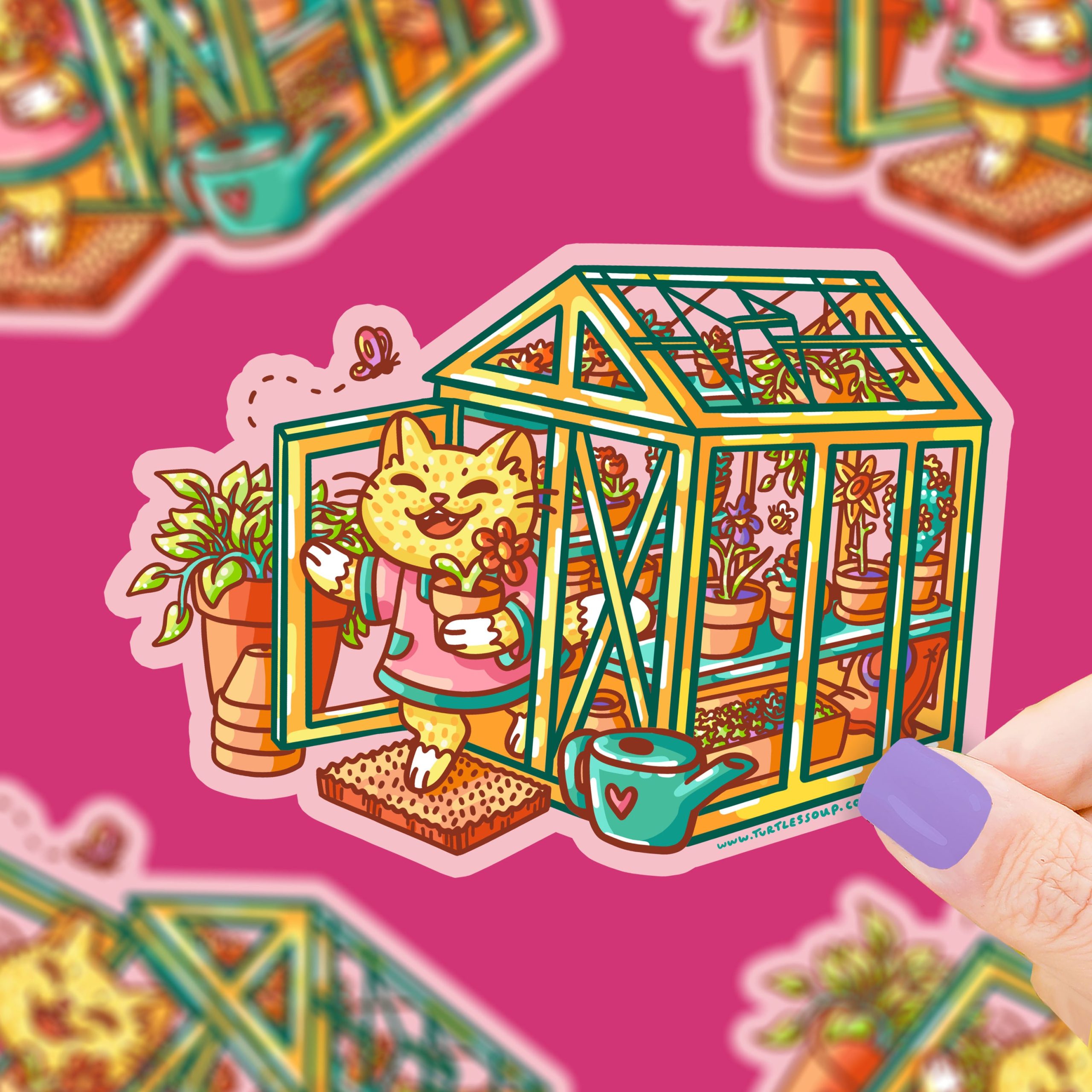 Cottage Kitty Greenhouse Flower Vinyl Sticker