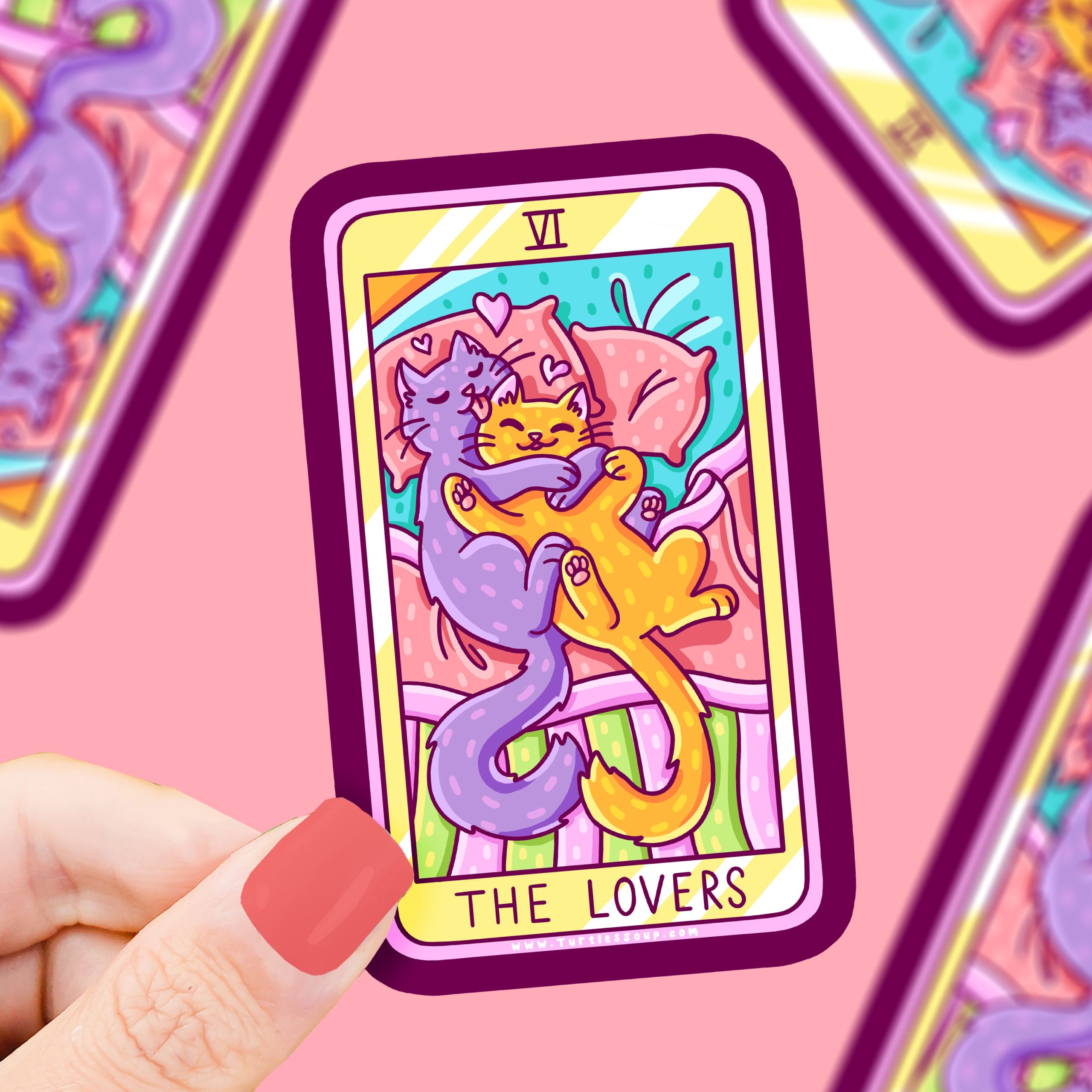 The Lovers Kitty Tarot Card Vinyl Sticker