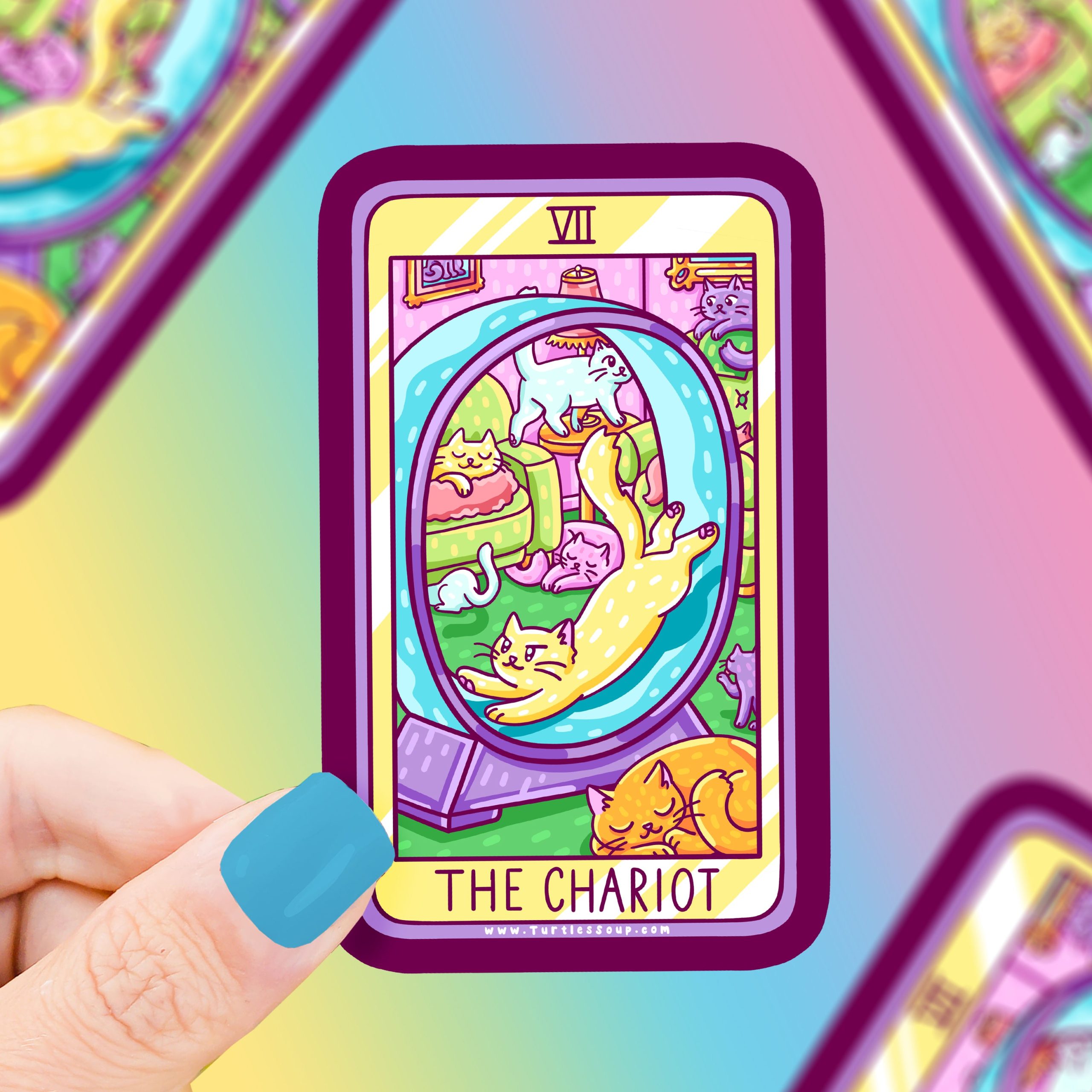 The Chariot Kitty Tarot Card Vinyl Sticker