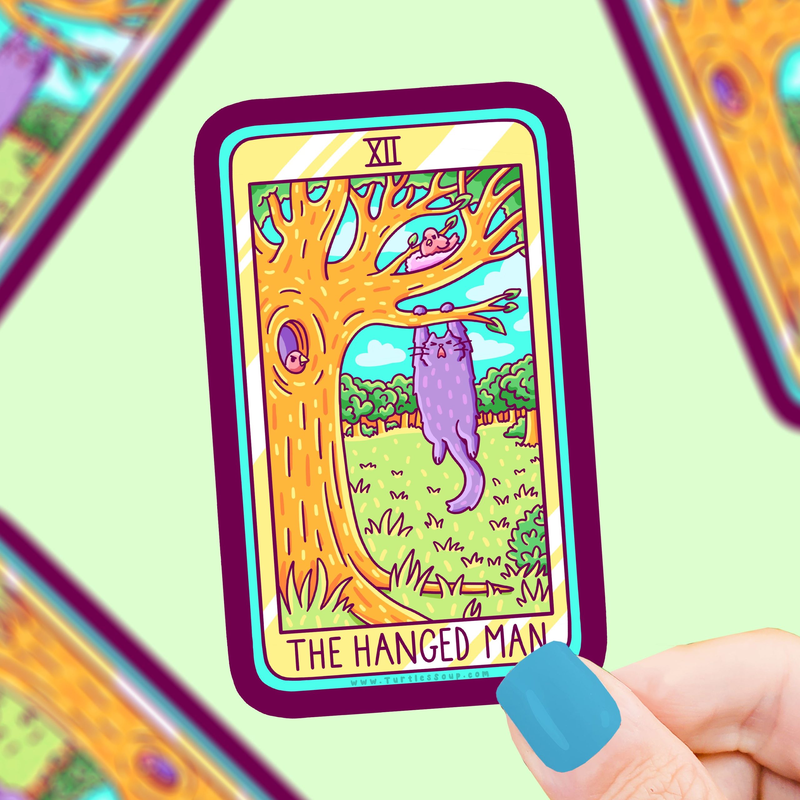 The Hanged Man Kitty Tarot Card Vinyl Sticker