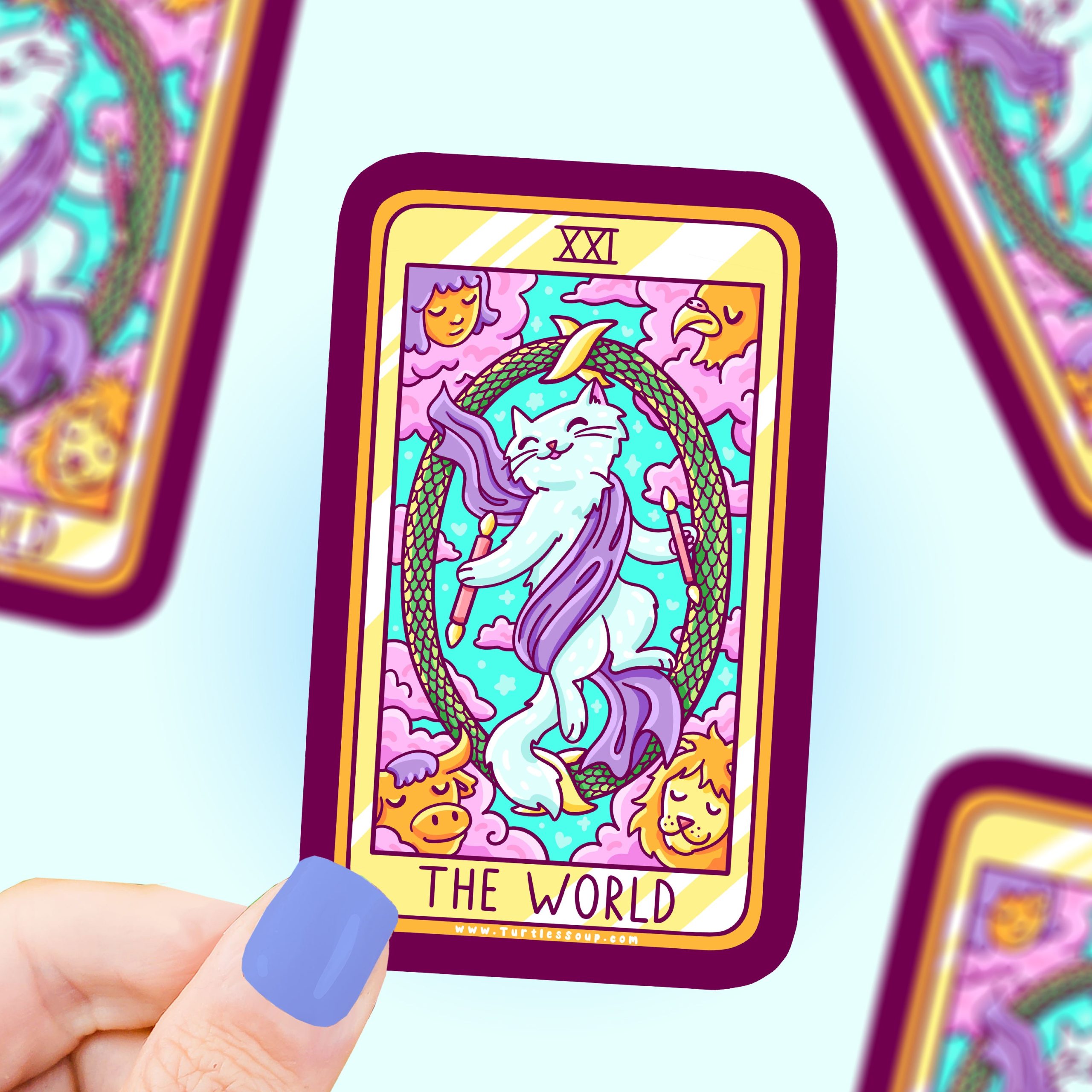 The World Kitty Tarot Card Vinyl Sticker