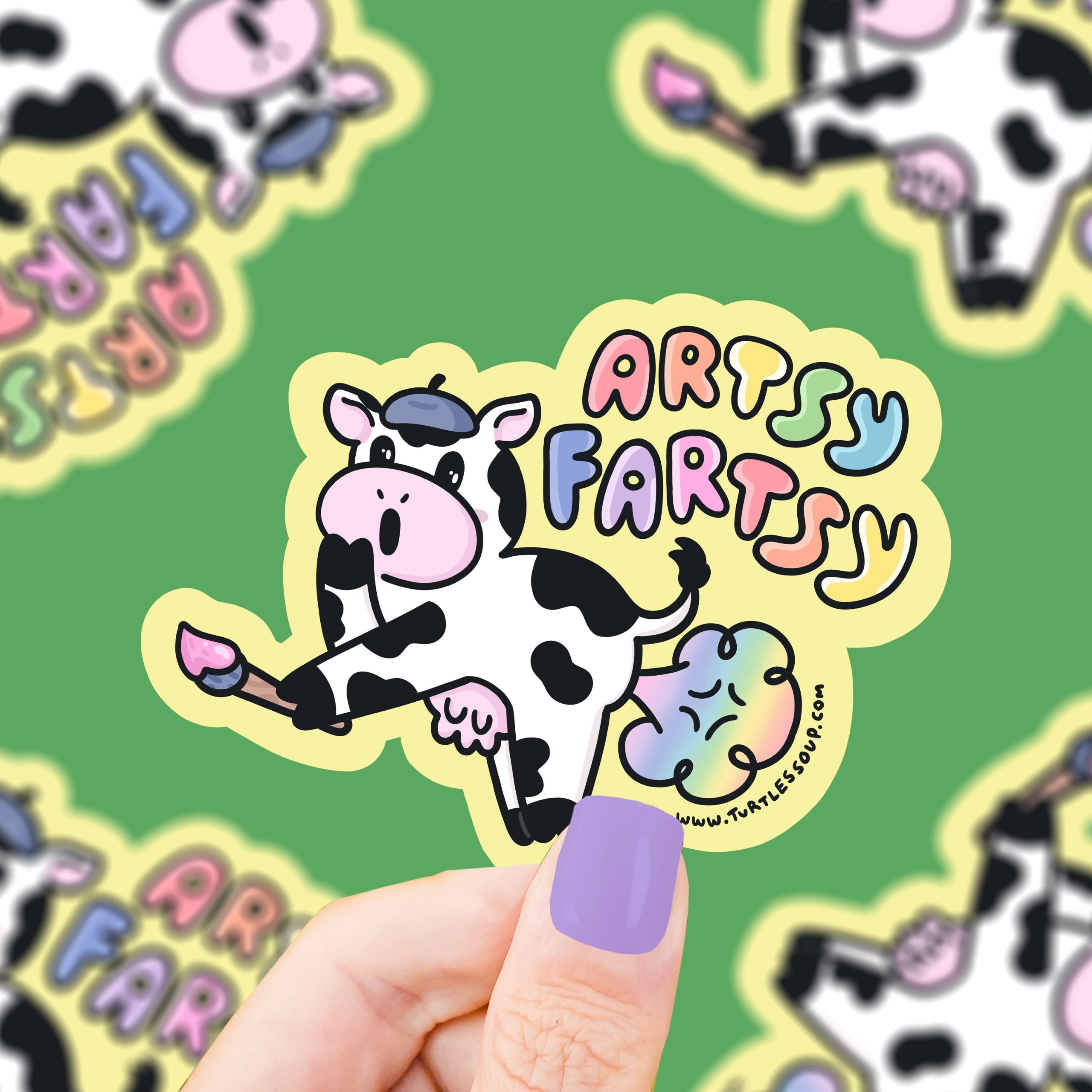 Artsy Fartsy Funny Cow Fart Artist Vinyl Sticker