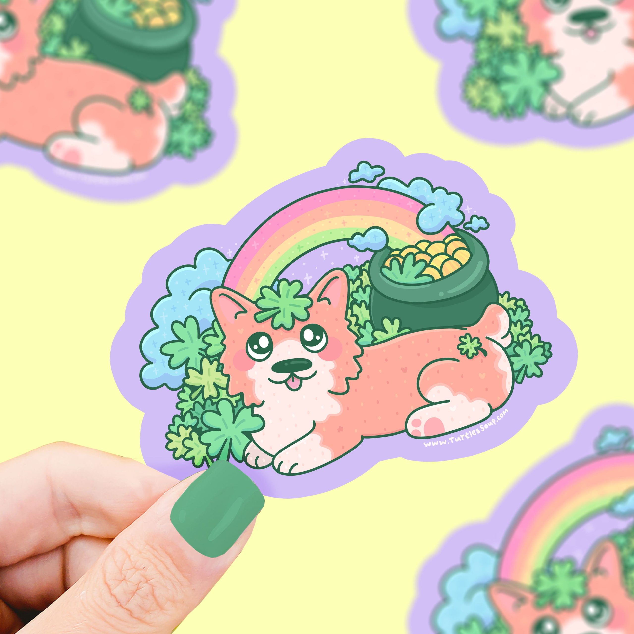 Corgi Rainbow Pot-o-Gold Vinyl Sticker