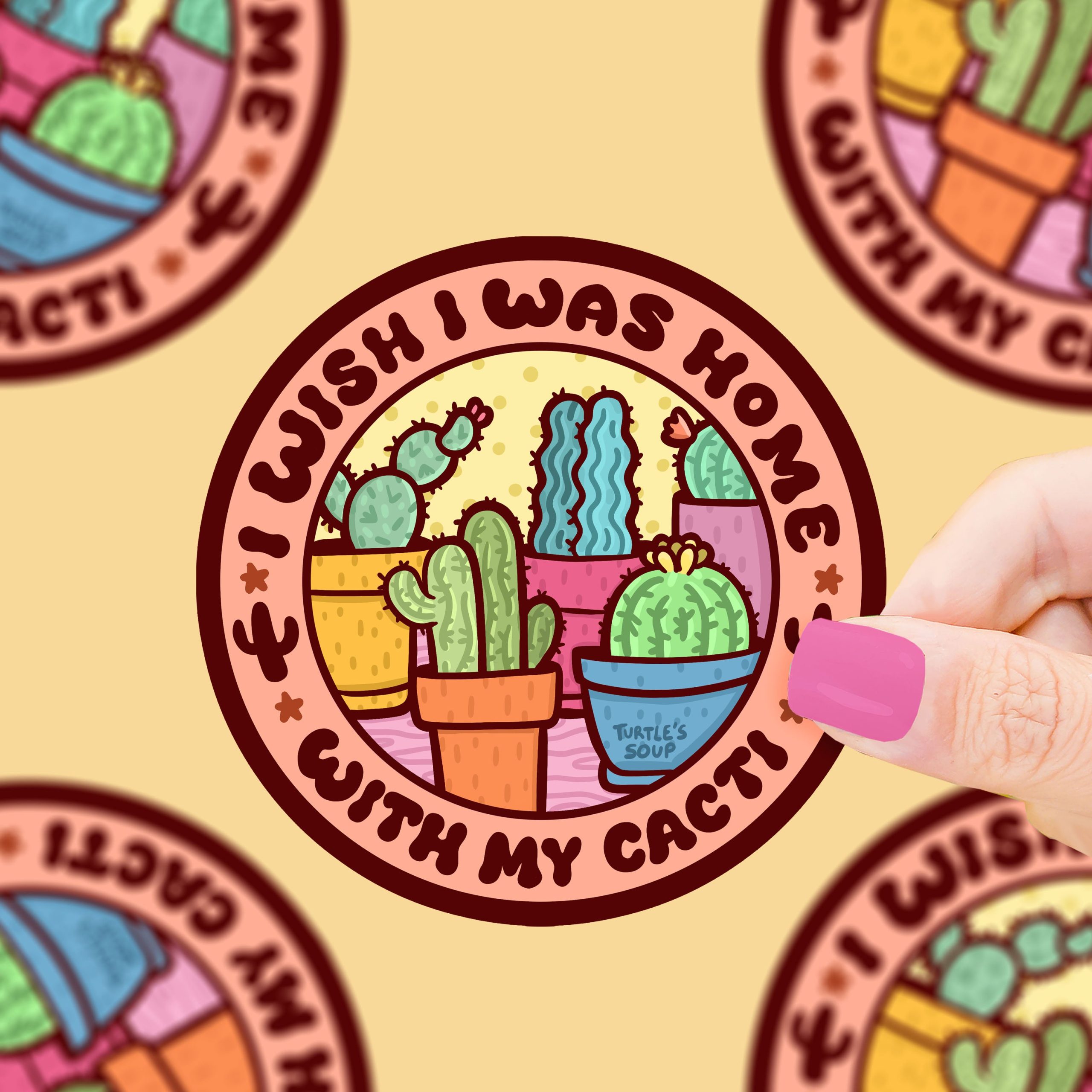 Wish I Was Home With My Cacti Vinyl Sticker