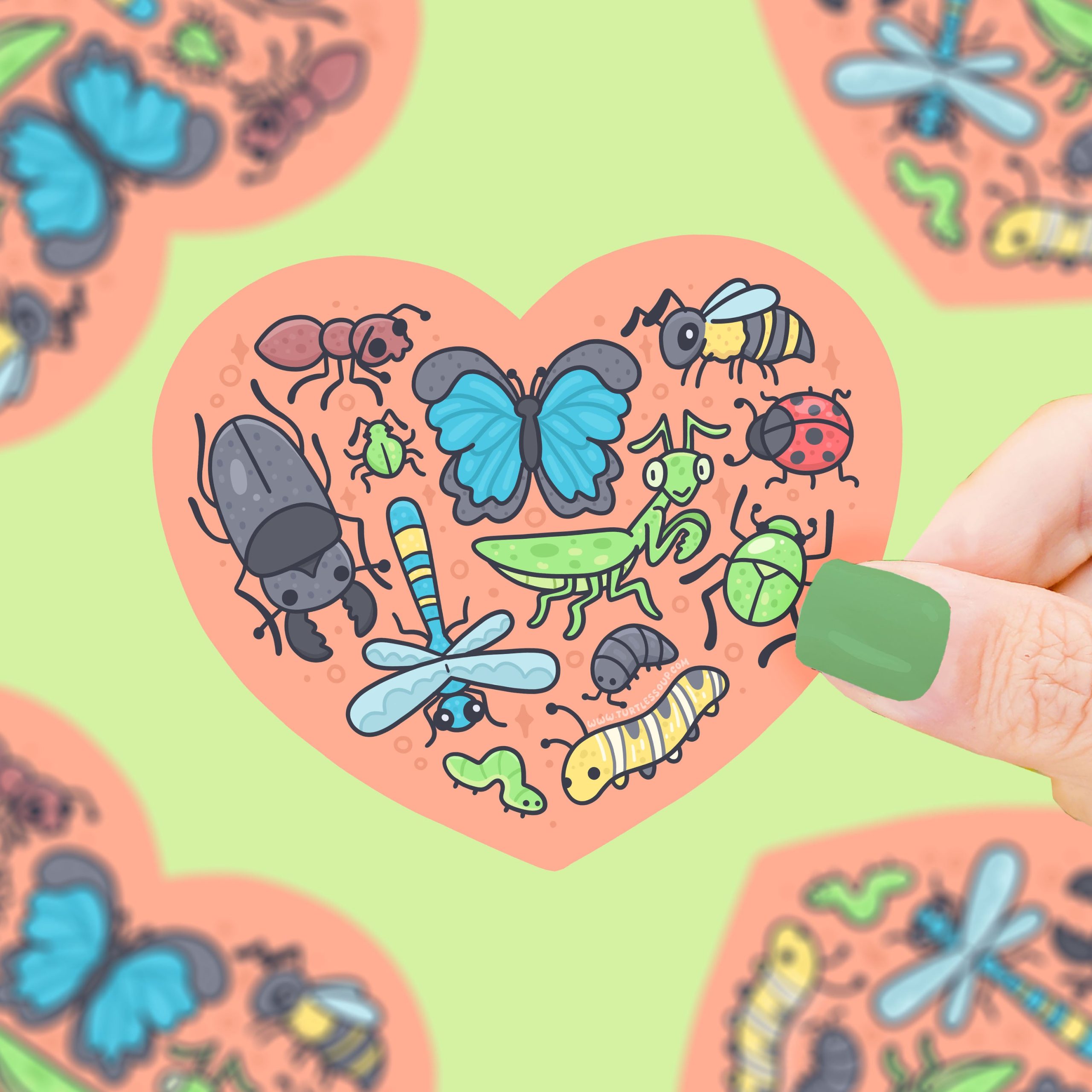Cute Bugs Heart Valentines Vinyl Sticker