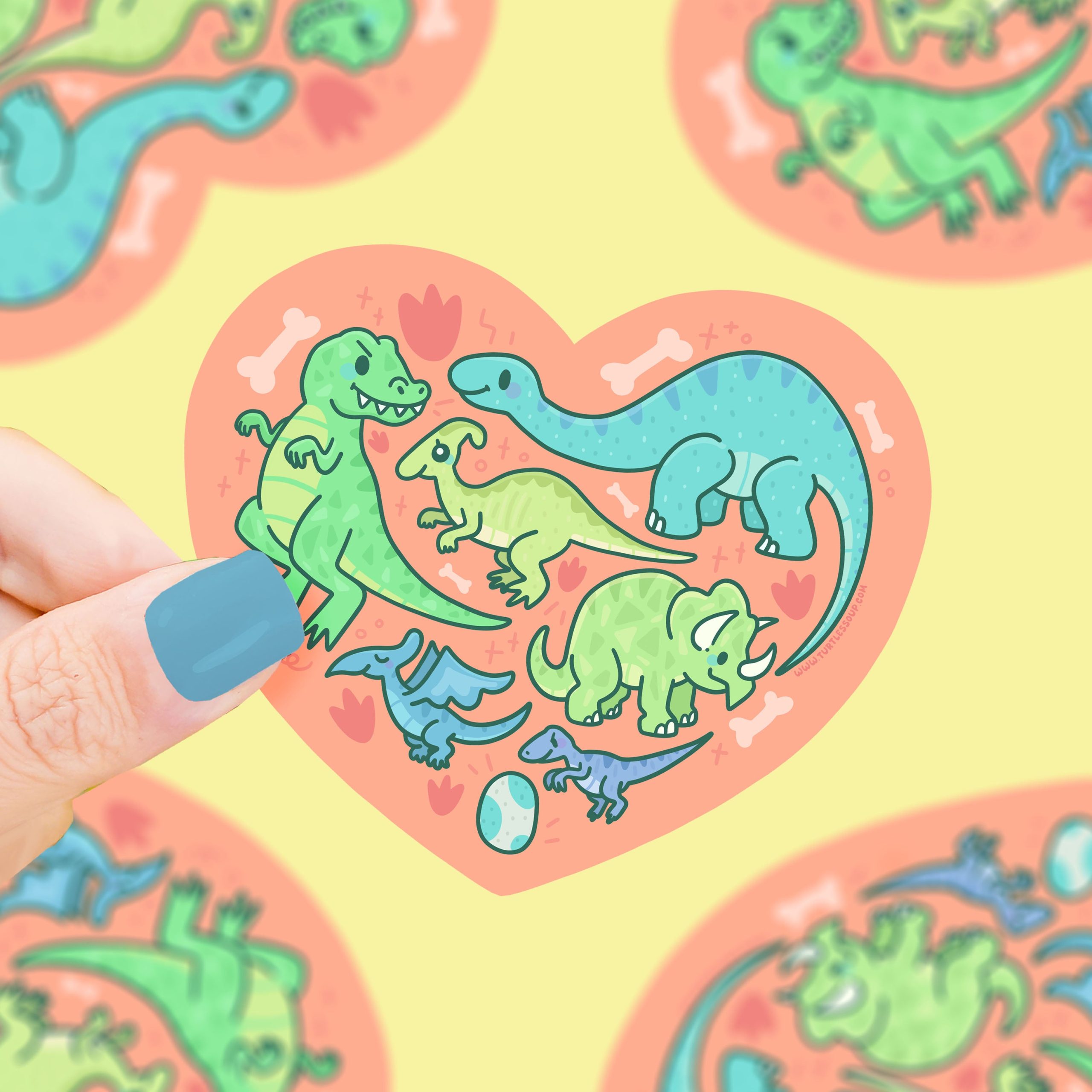 Dinosaur Heart Valentines Vinyl Sticker