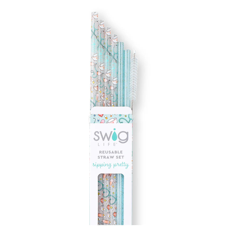 Swig Scrub Life + Aqua Glitter Reusable Straw Set