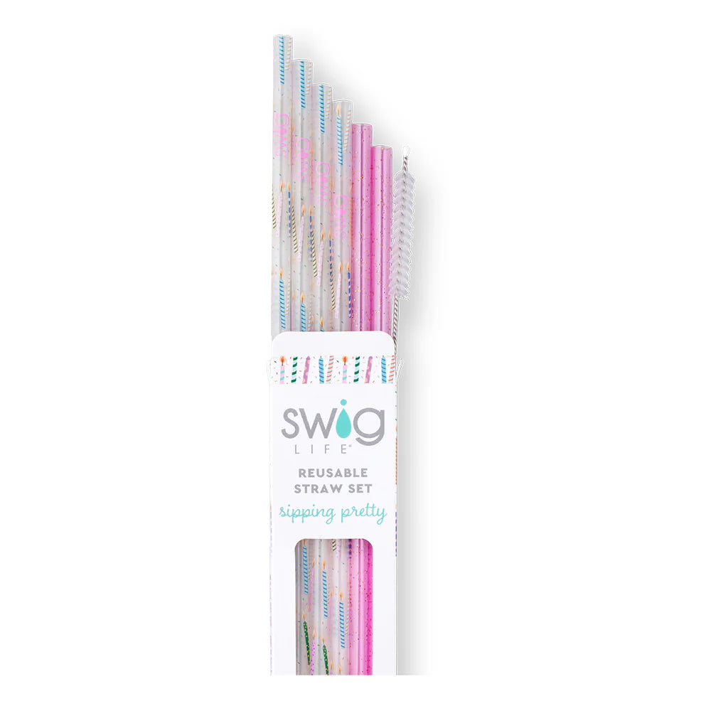 Swig Make a Wish + Purple Glitter Reusable Straw Set
