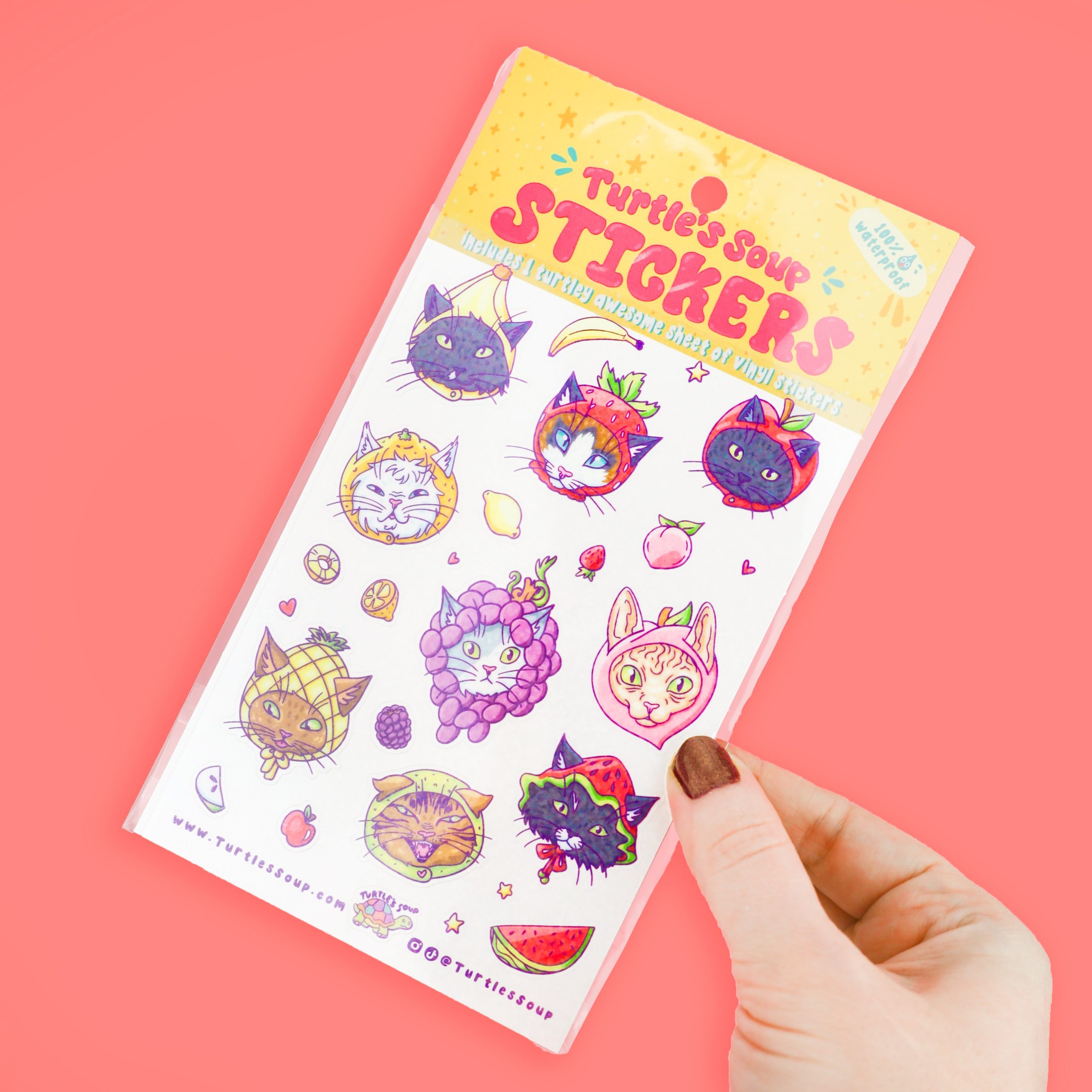 Cats in Fruit Hats Cute Glitter Sticker Sheet