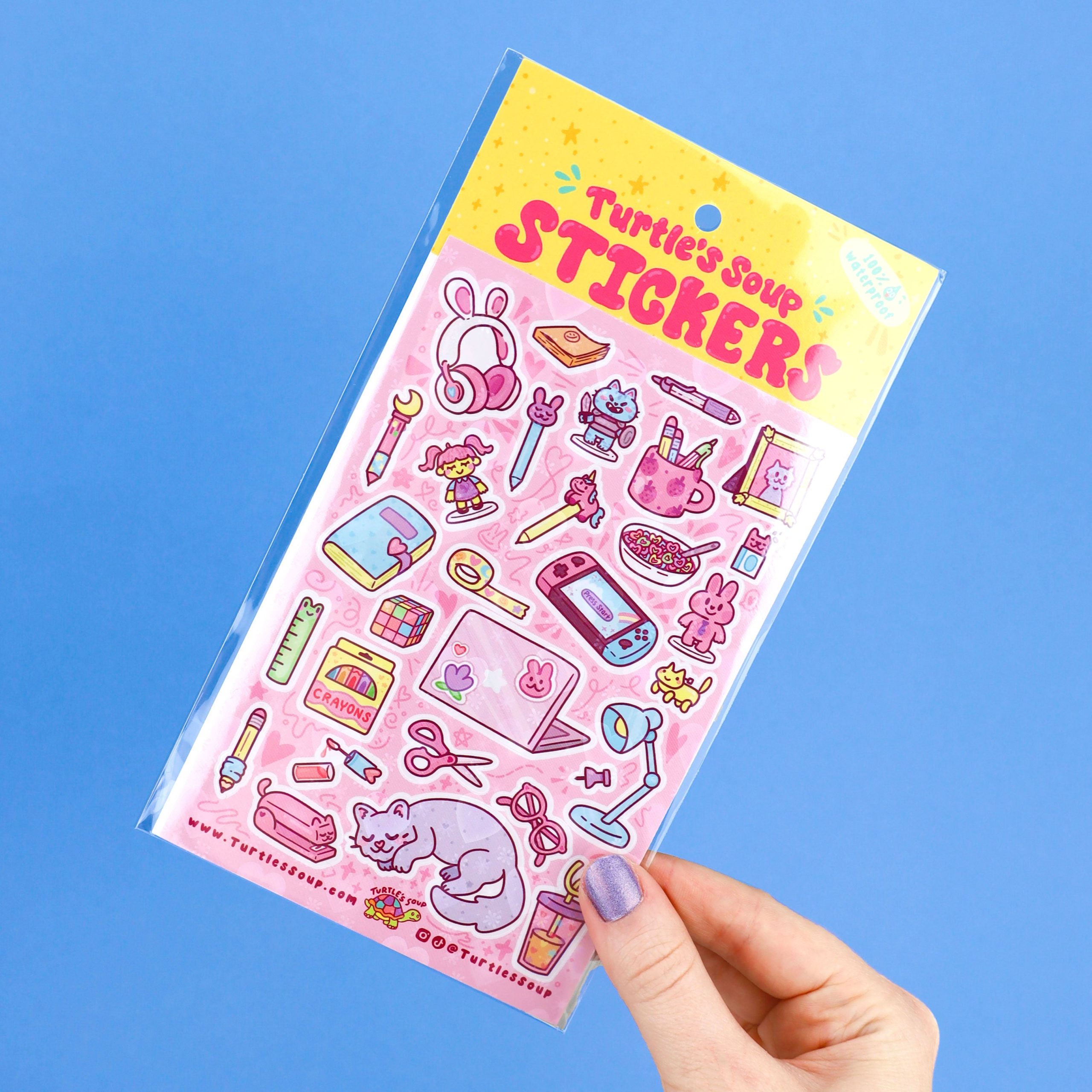 Kawaii Desk Stuff Glitter Vinyl Sticker Sheet