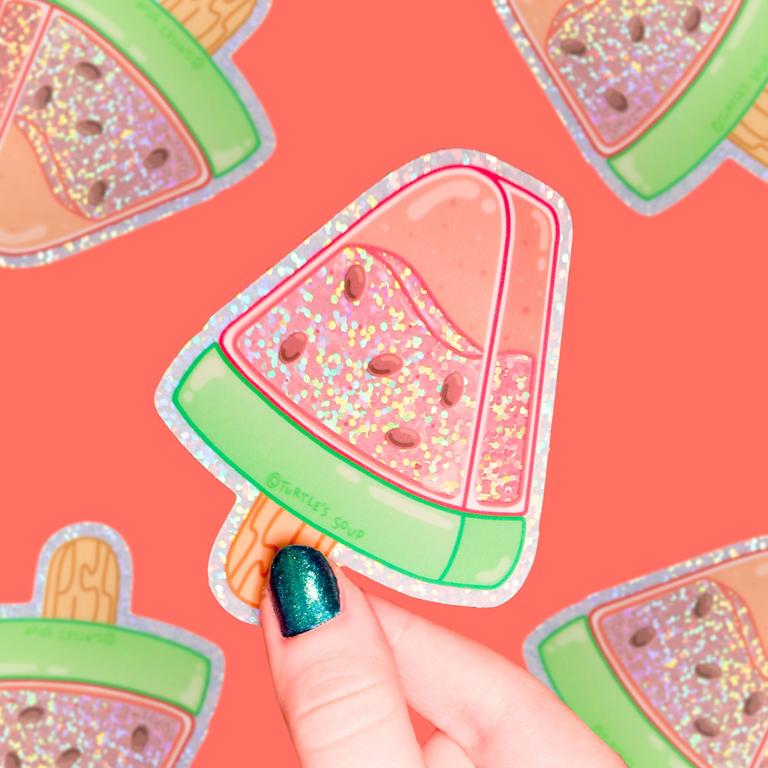 Watermelon Ice Pop Dreamy Liquid Vinyl Sticker (Glitter)