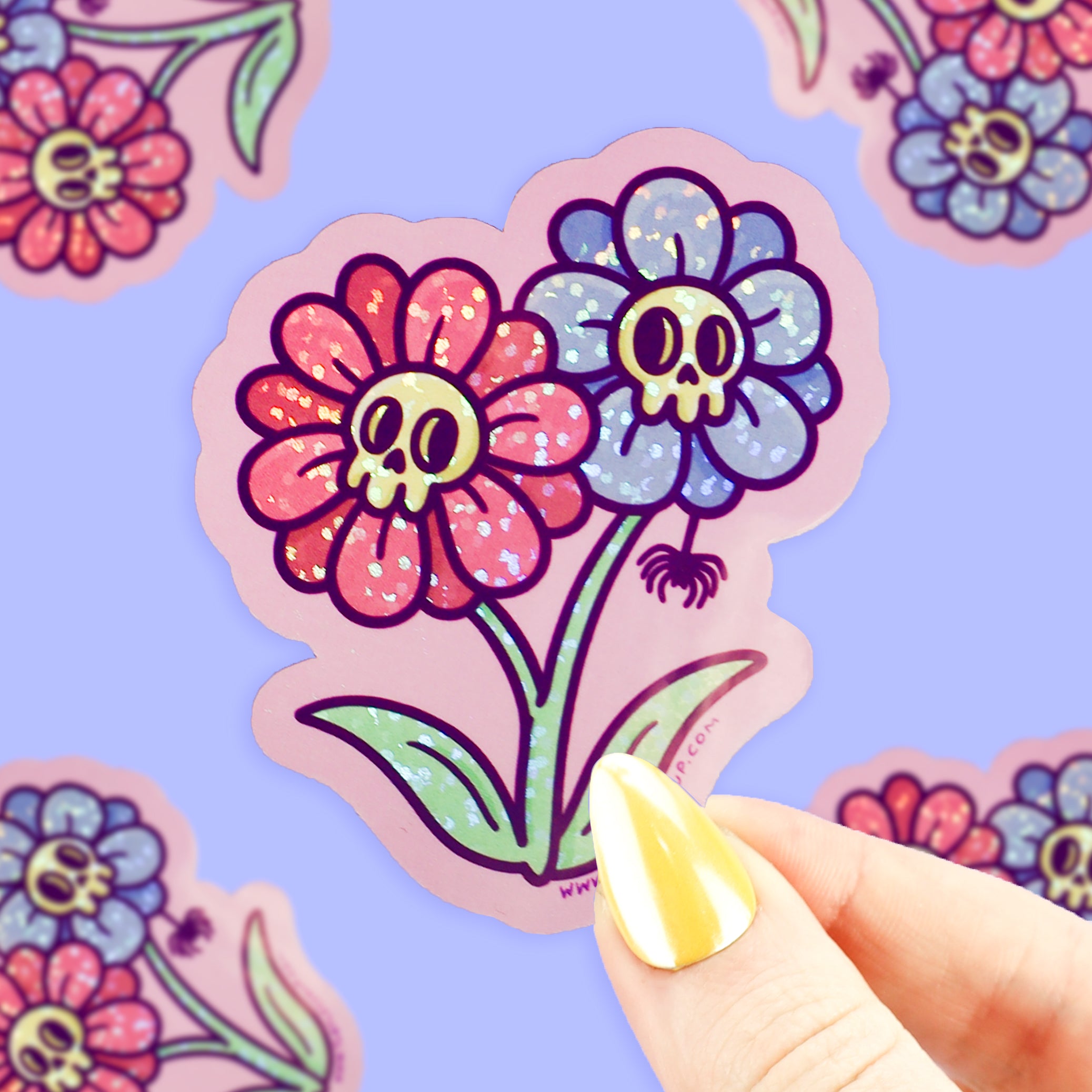 Death Flowers Glitter Vinyl Sticker