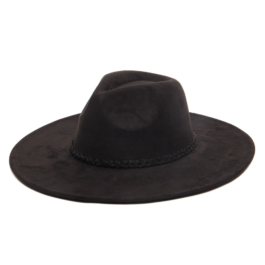 Faux Suede Fedora with Tonal Braided Sequin Band