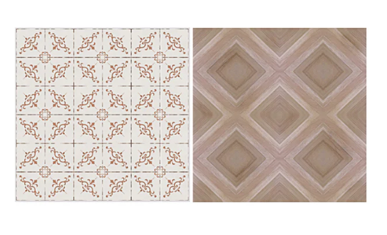 *restocked- Double Sided Floor Tile for Dollhouse- Rhombic Parquet & Off White Flower