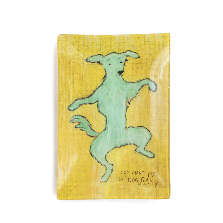Dancing Dog Large Rectangular Decoupage Plate
