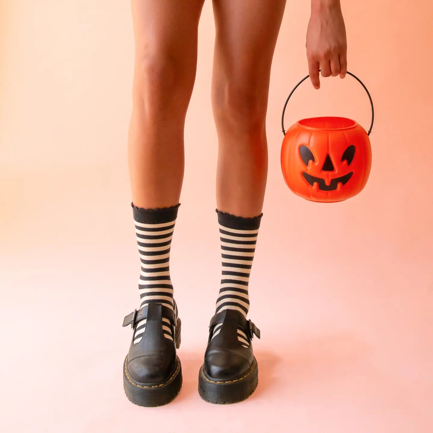 Black Striped Crew Socks