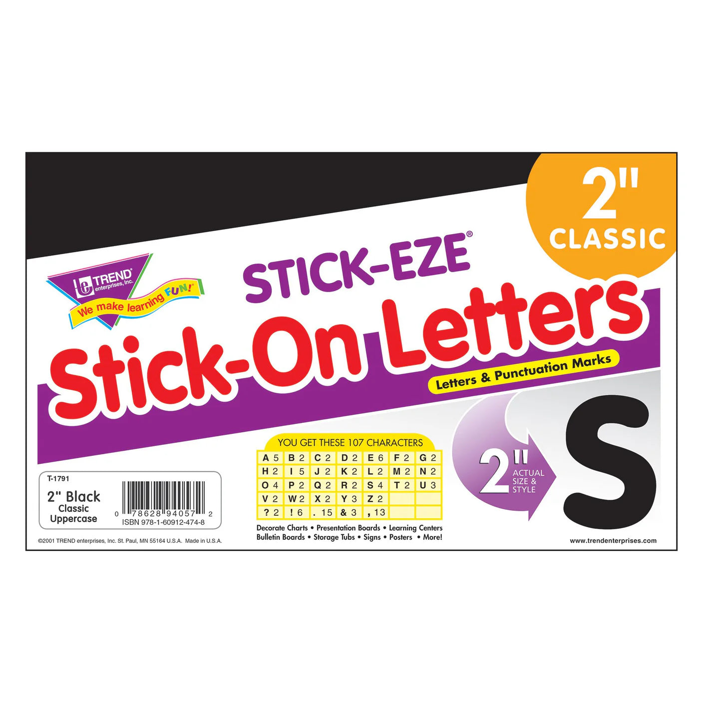 Black 2-Inch Letters & Marks STICK-EZE Stick-On Letters
